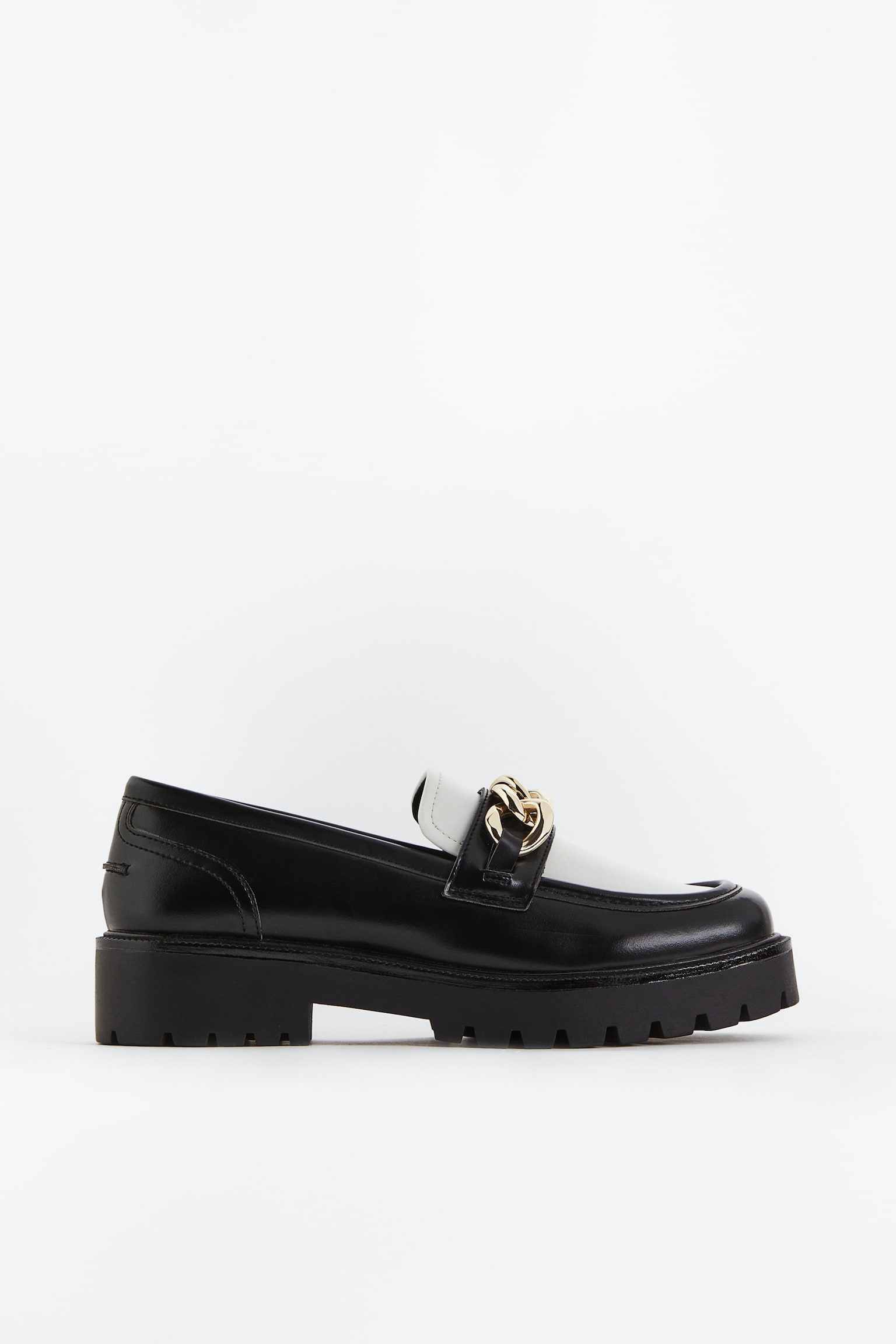 Chain Detail Loafers - Black - 1