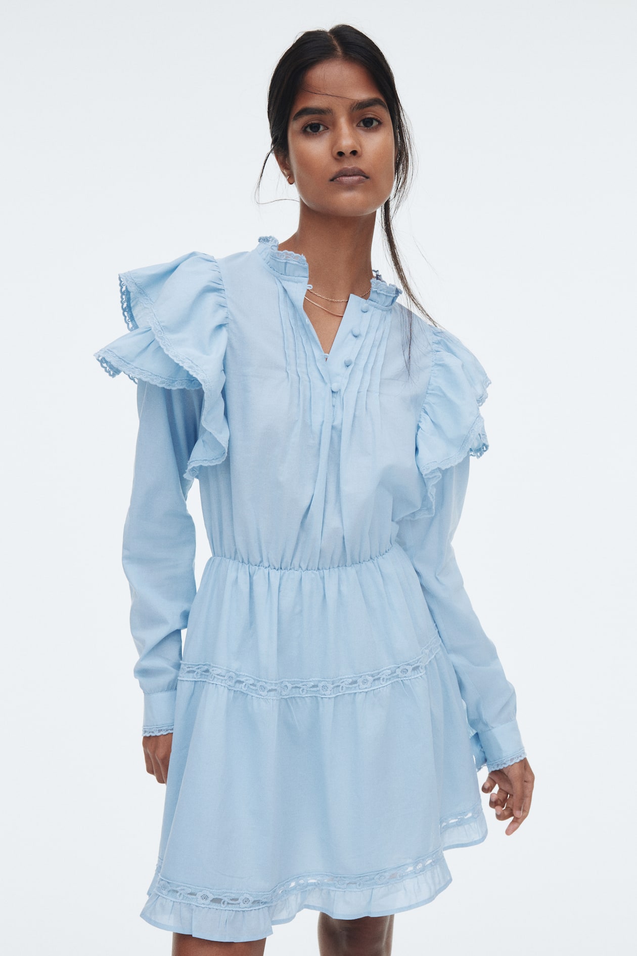 Women's Light blue Ruffle-Trimmed Cotton Dress | H&M US