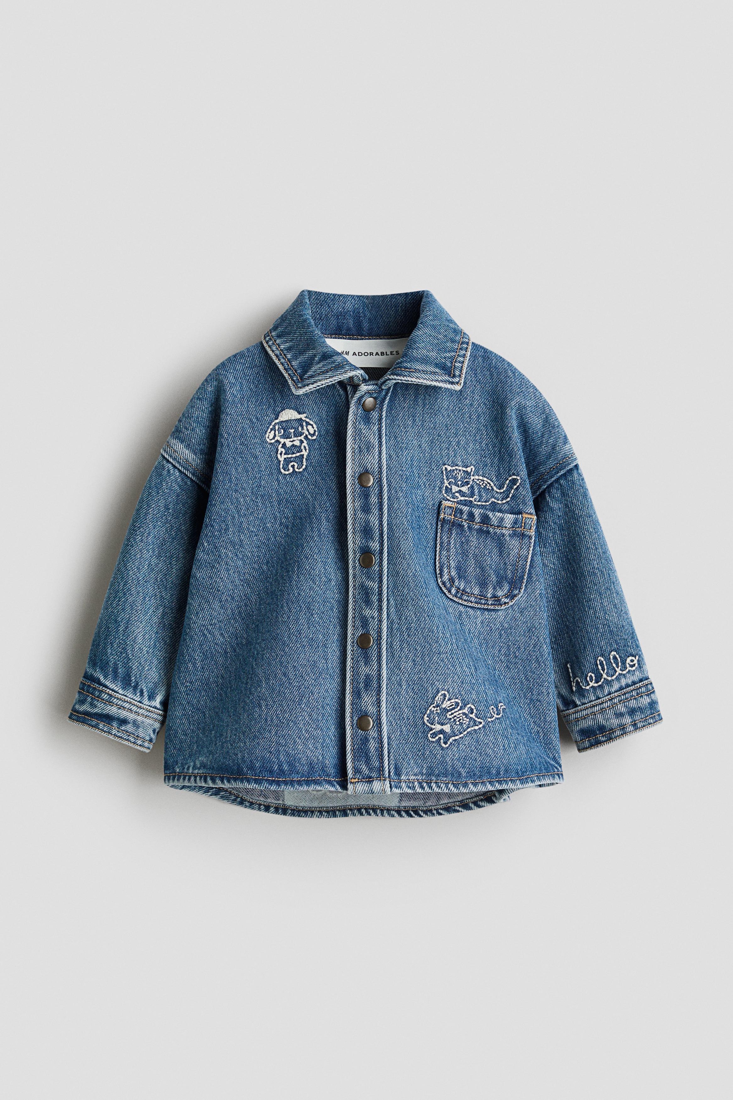 Embroidered Detail Denim Overshirt - Denim blue