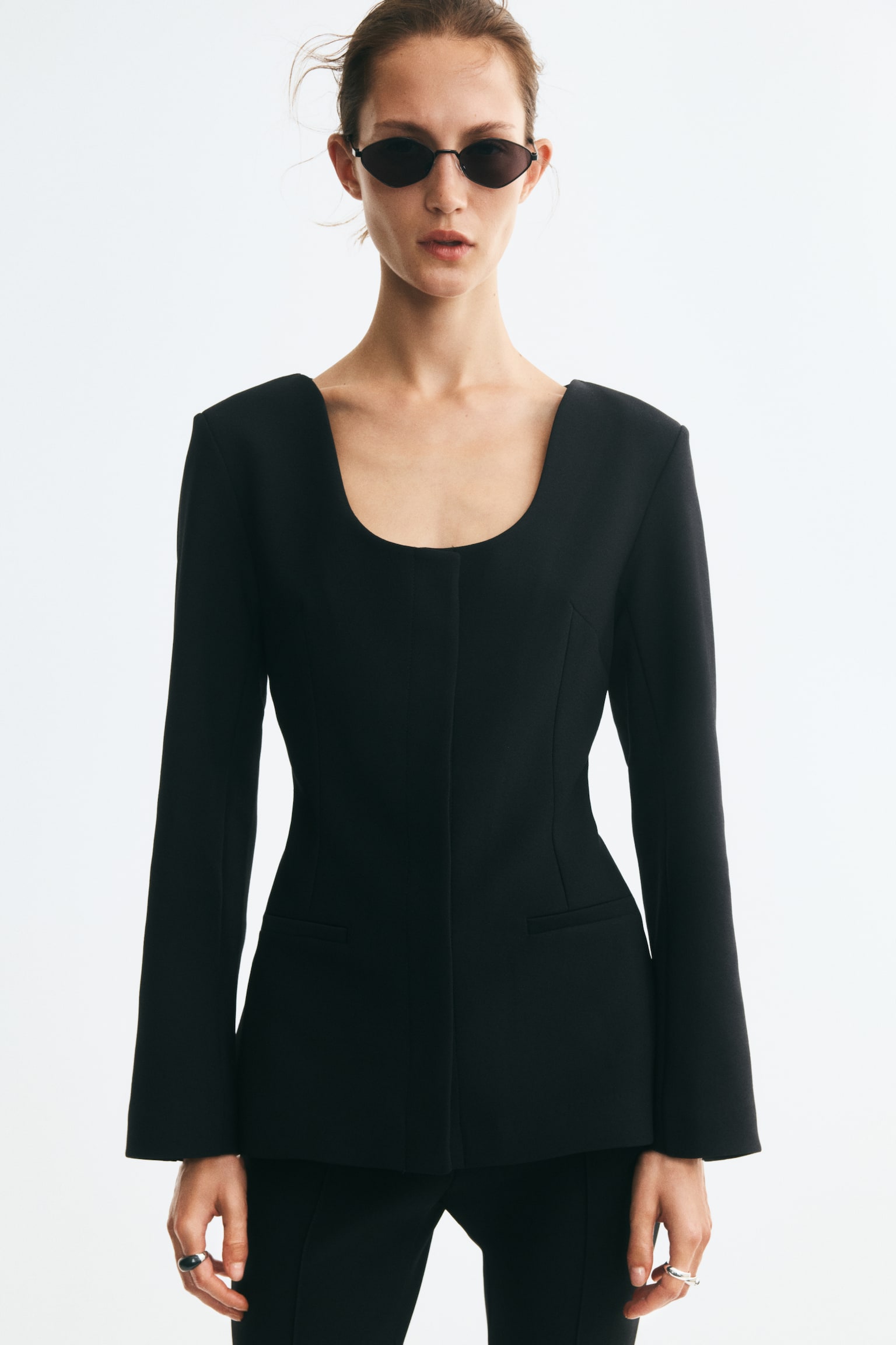 Женский жакет H&M из куртки с круглым вырезом, цвет: Чёрный — фото 3