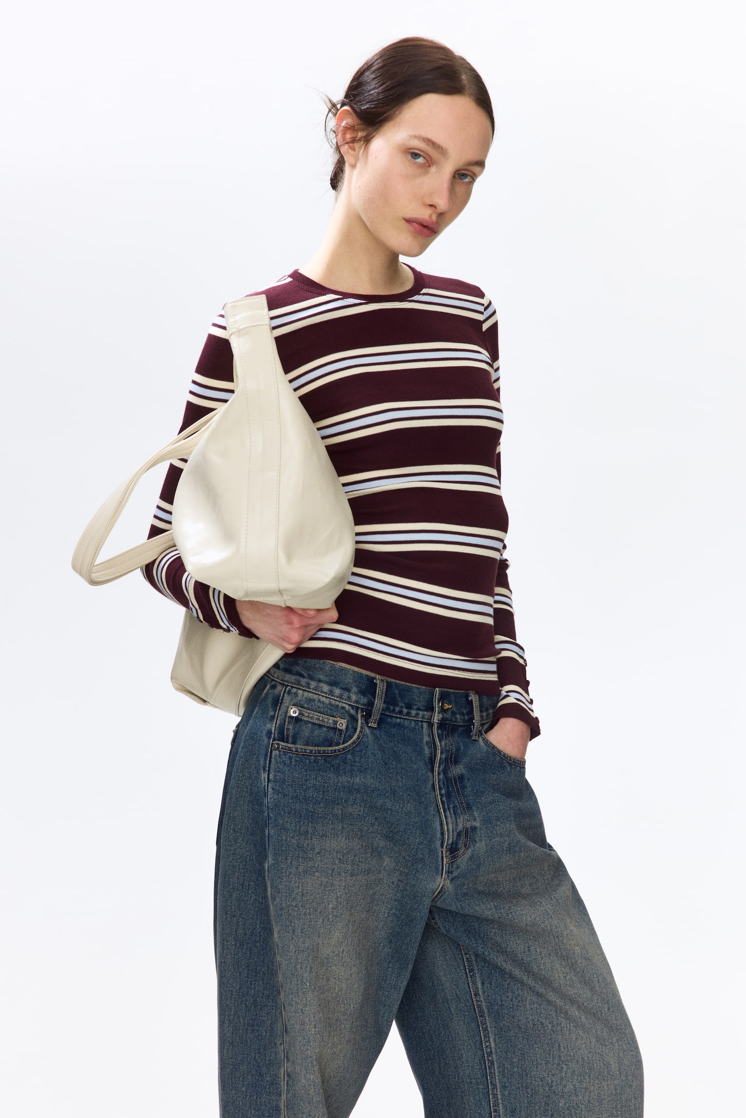 Ribbed top - Burgundy/Striped/White/Dark brown striped/Pink/Striped - 3