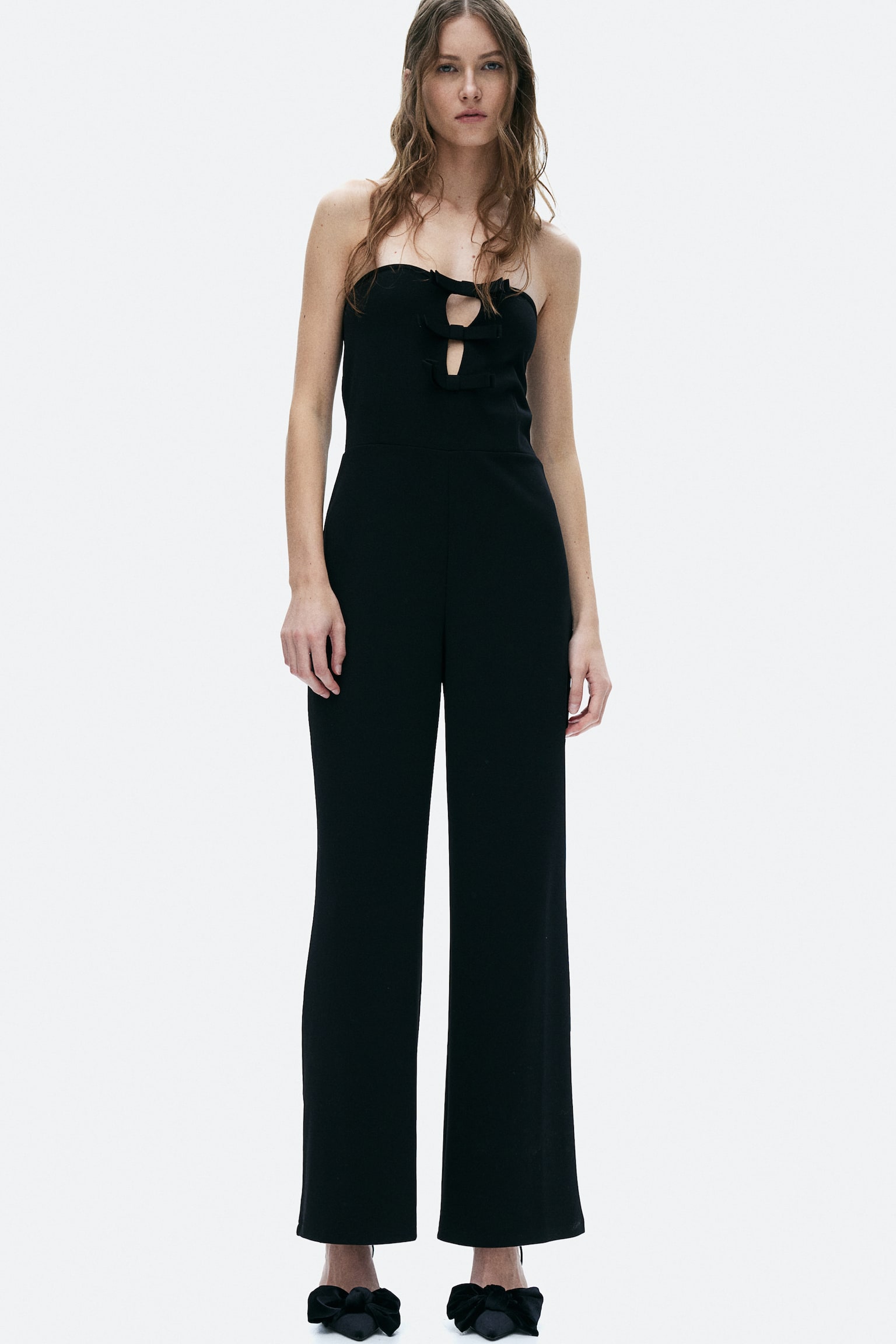 Bow-front bandeau jumpsuit - Black - 1