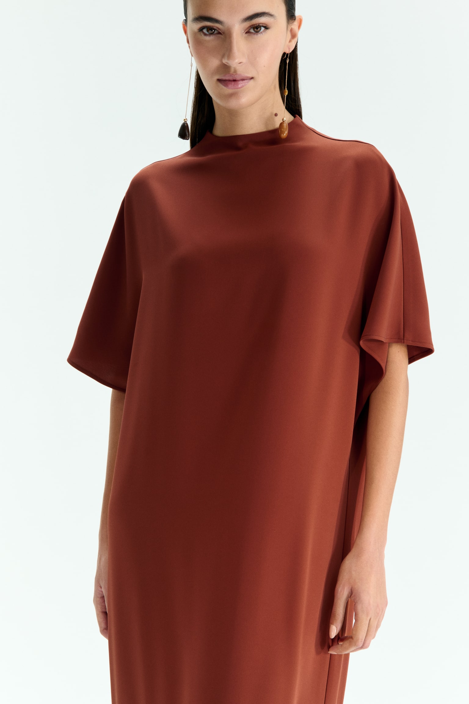 Fringe-trimmed dress - Rust red - 4