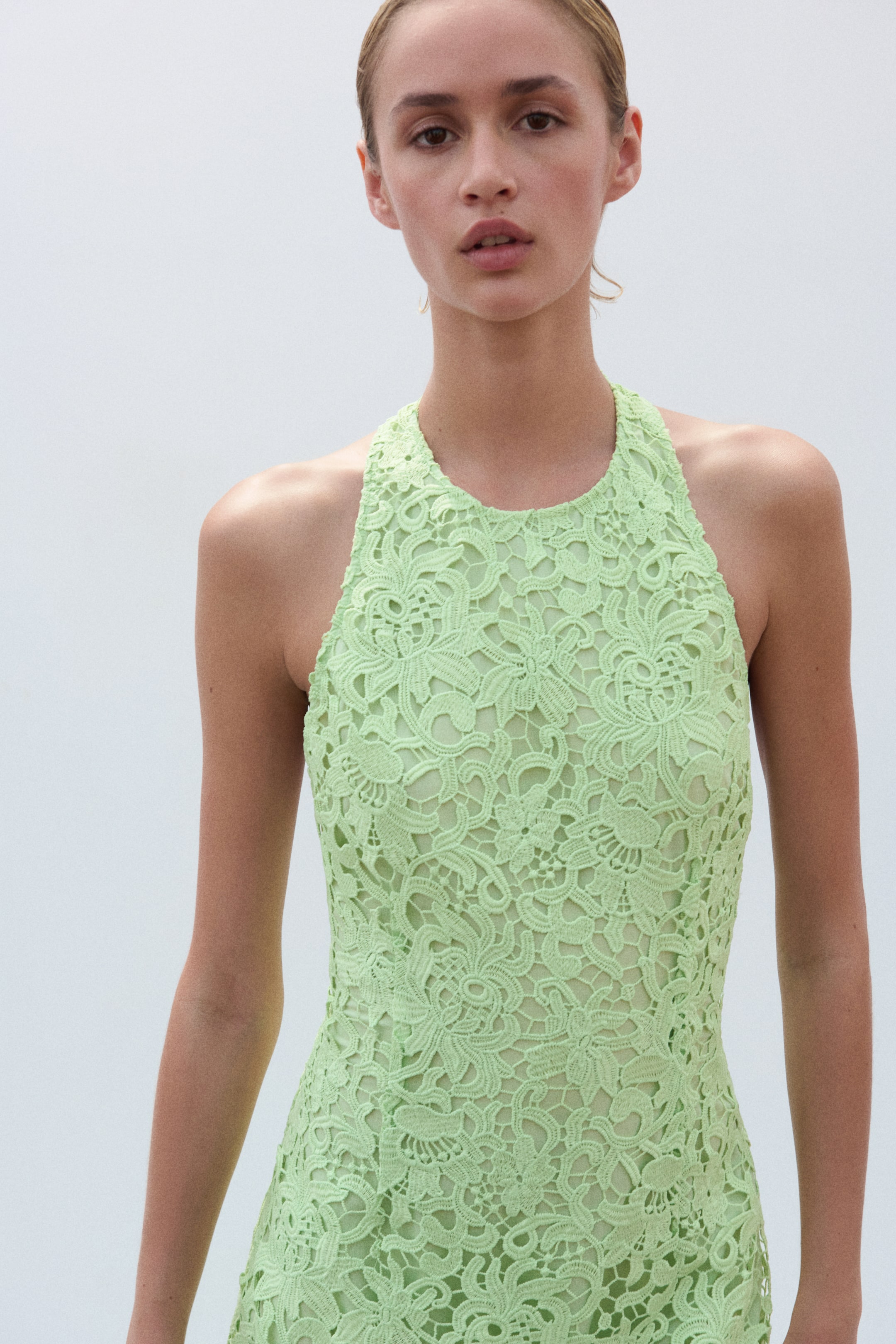 View larger image: Lace Halterneck Dress - Light green - Ladies | H&M CA 1