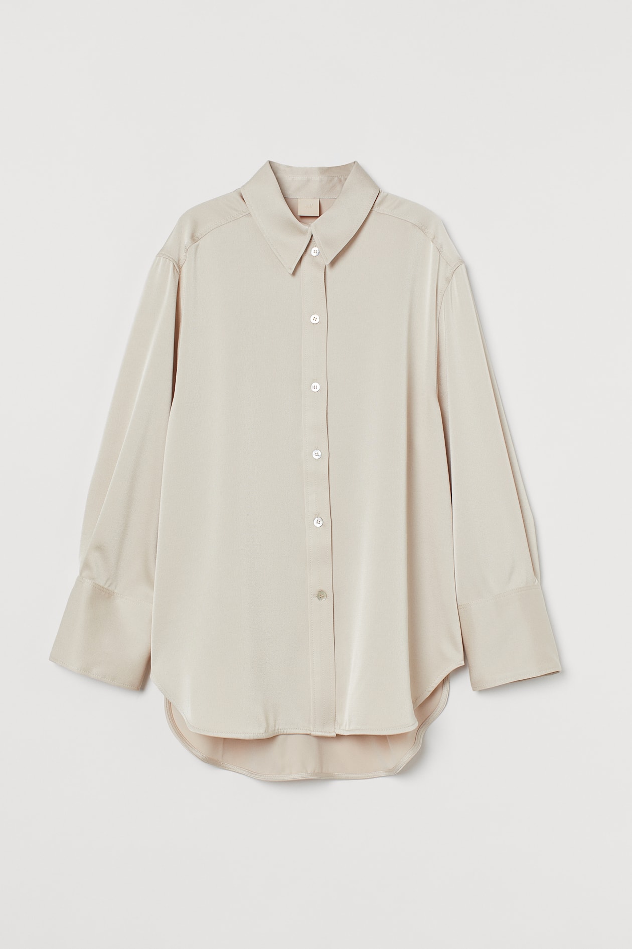 Oversized Satin Shirt - Long sleeve - Regular length - Light beige ...