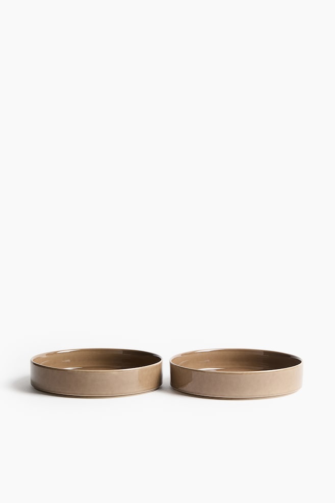 2-Pack Deep Stoneware Plates - Brown/Light pink/White - 1