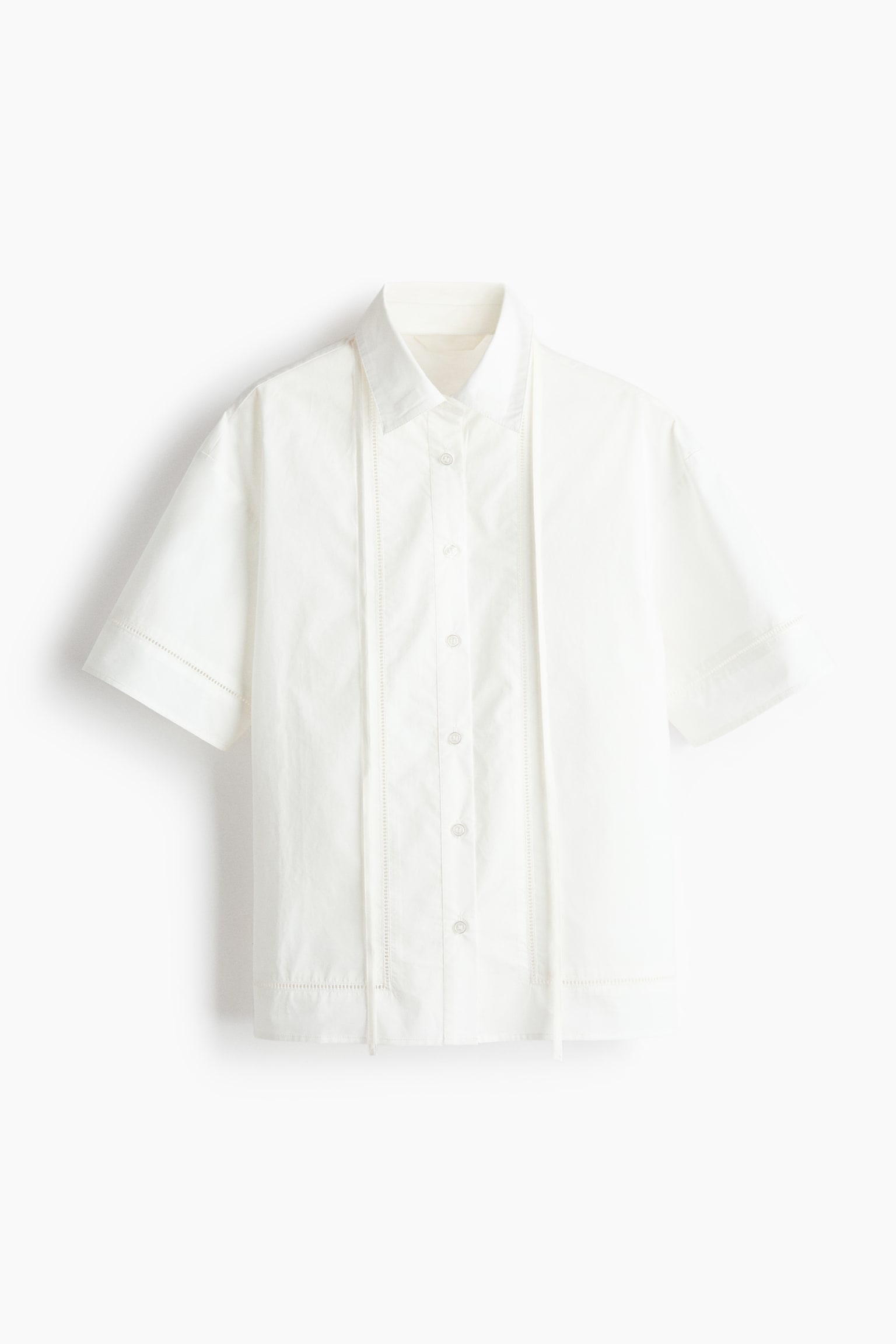 Tie-Detail Cotton Shirt - White/Black - 1