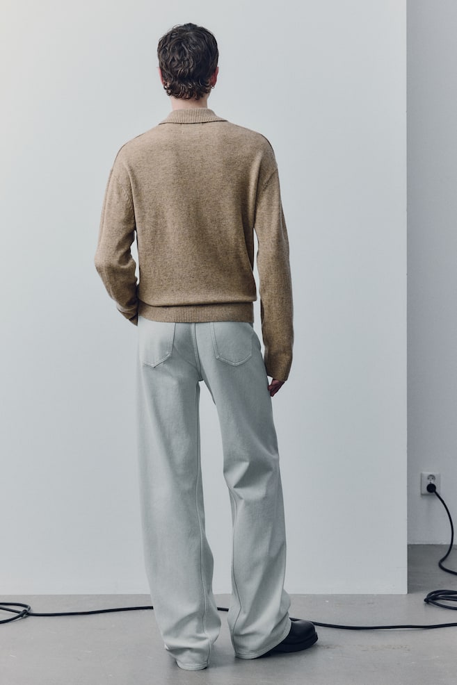 Wool-Blend Polo Sweater-Beige melange - 7
