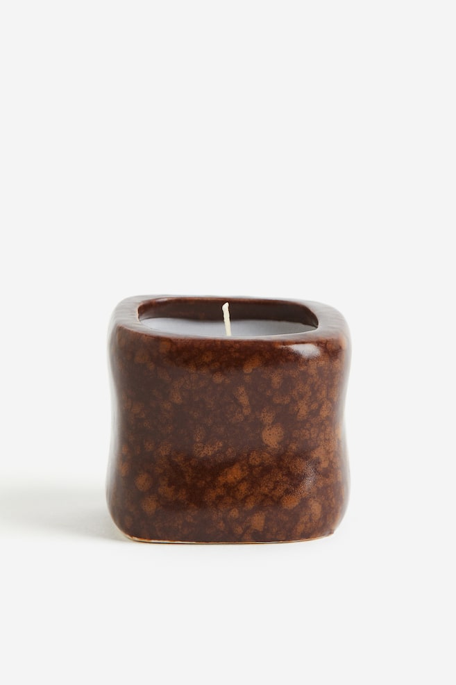 Duftlys i keramikkholder - Mørk brun/Brun/Naturhvit - 1