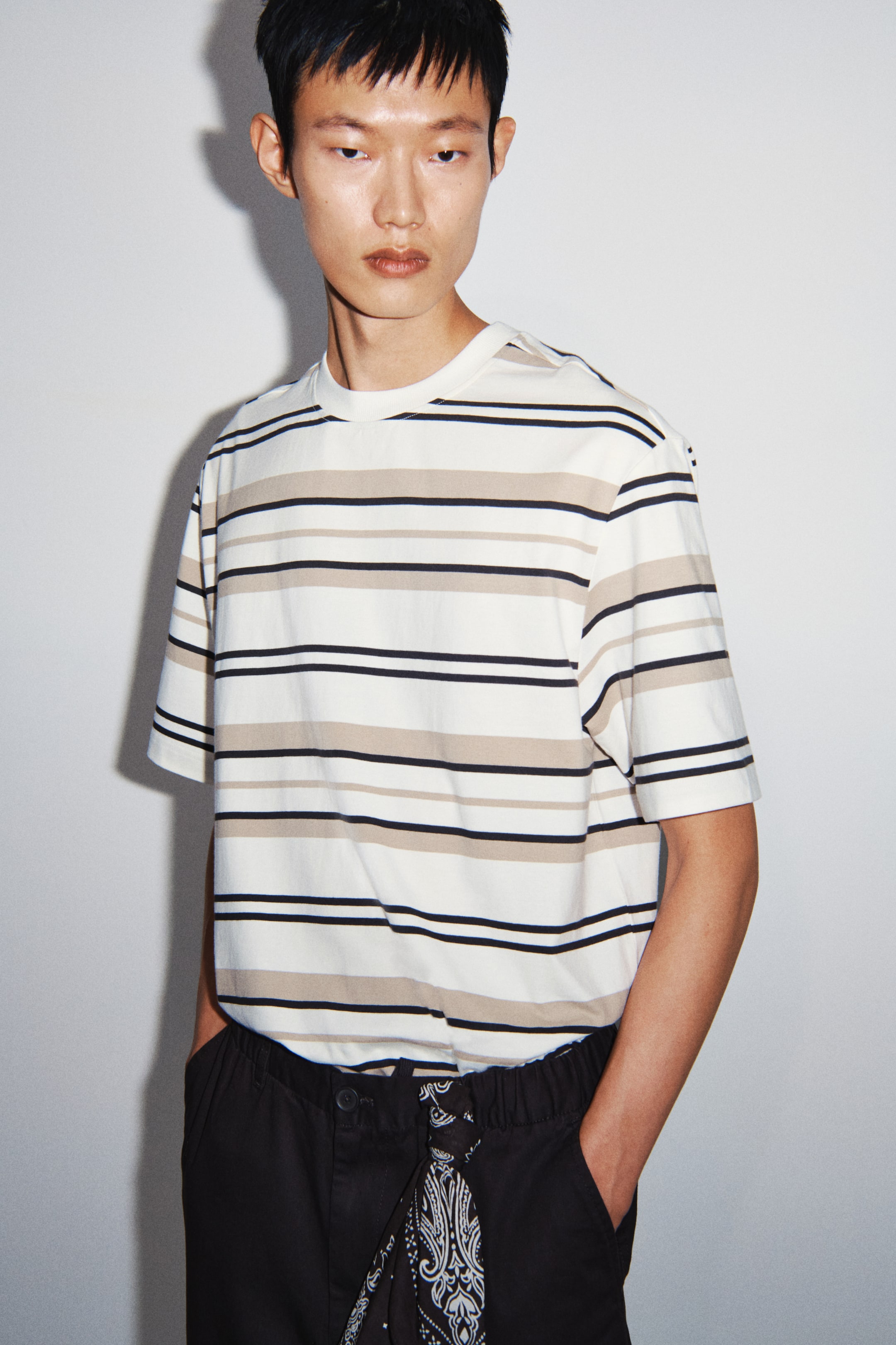 View larger image: Cotton T-shirt - White/Striped - Men | H&M MY 1
