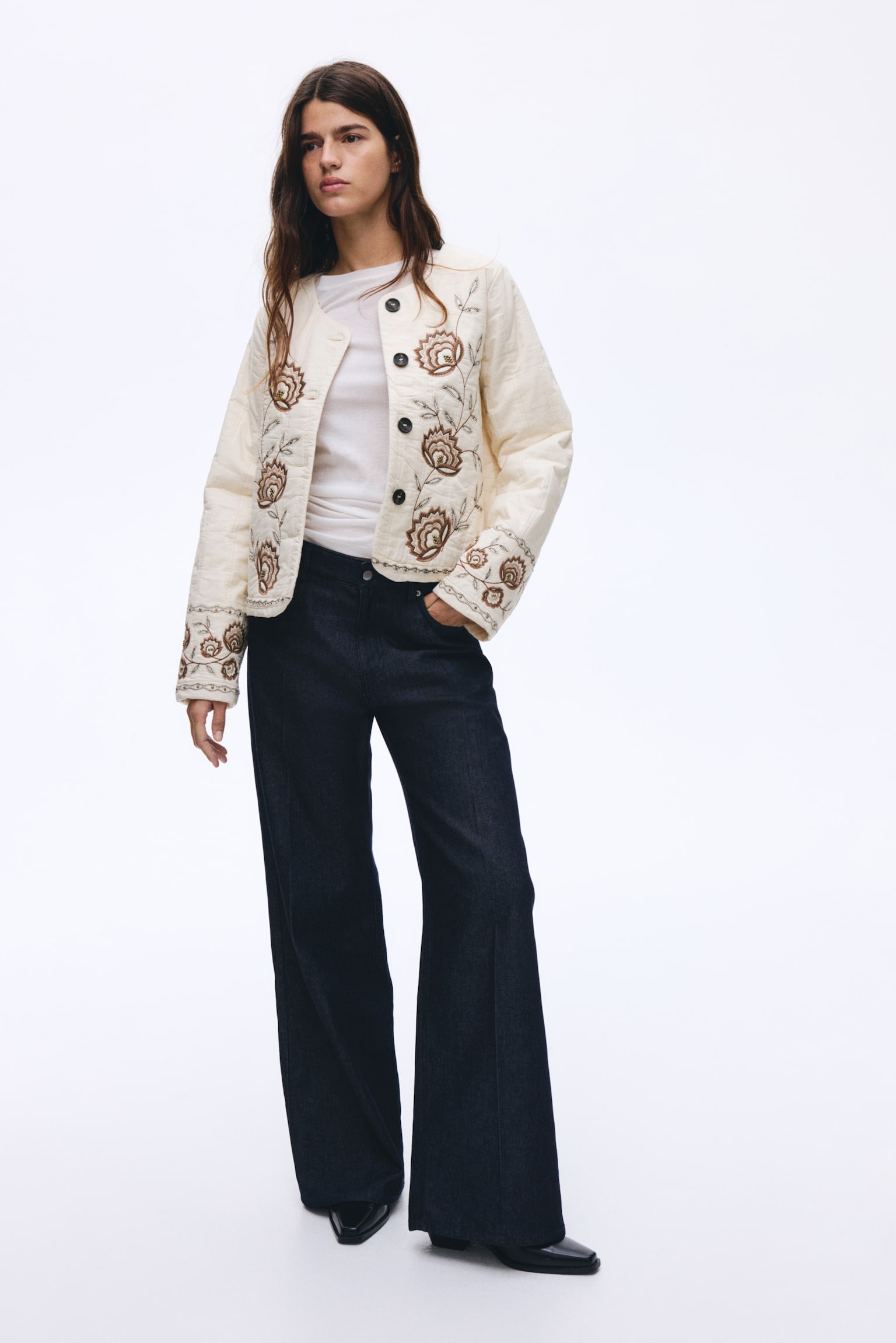 Quilted jacket - Világosbézs/virágos - 7