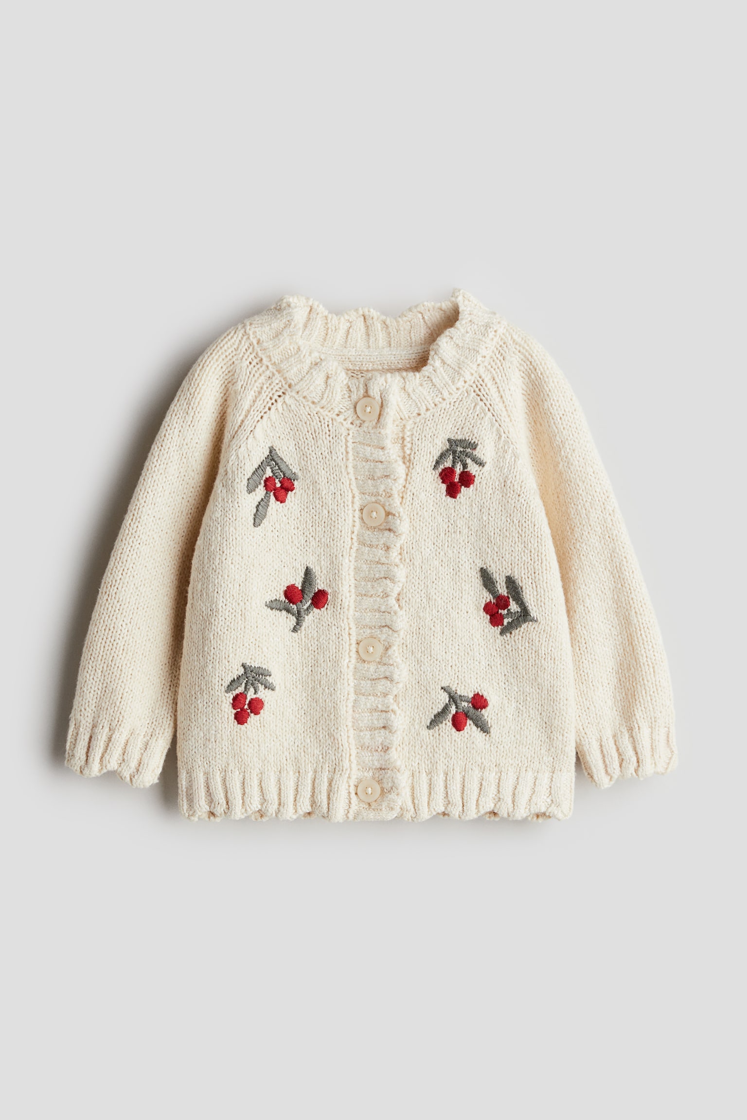 Embroidery-detail cardigan - White/Berries - 1