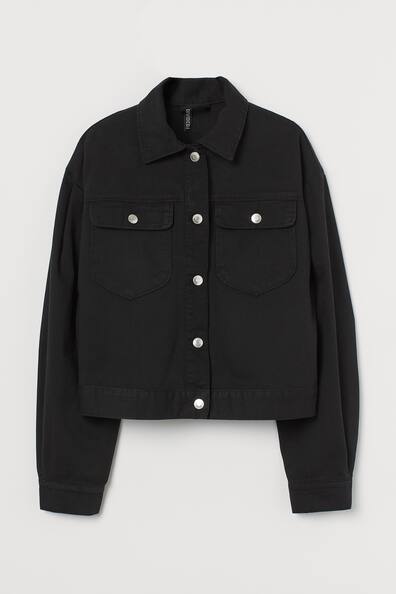 Twill jacket - Long sleeve - Cropped - Black - Ladies | H&M GB