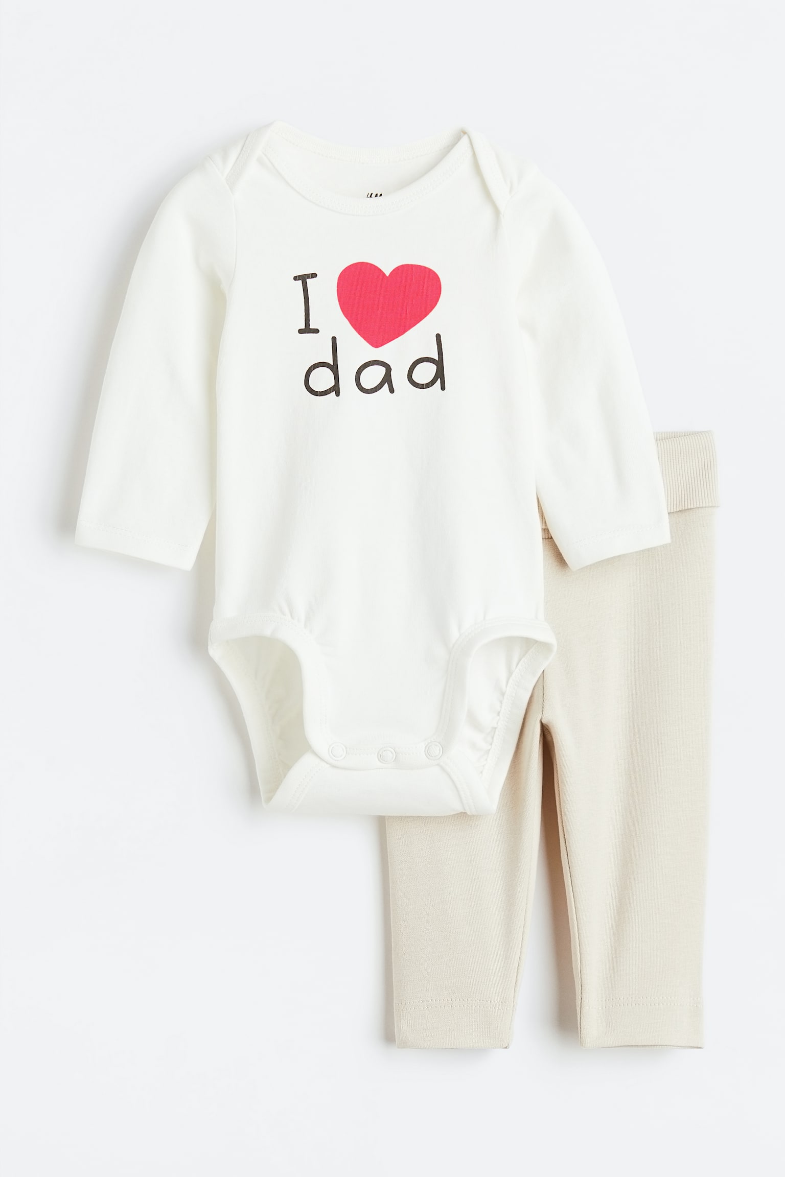 2-piece Cotton Jersey Set - Light beige/I Love Dad/White/Pattern/White/I Love Mum/Cream/Hearts/White/Hearts/White/Pattern - 1