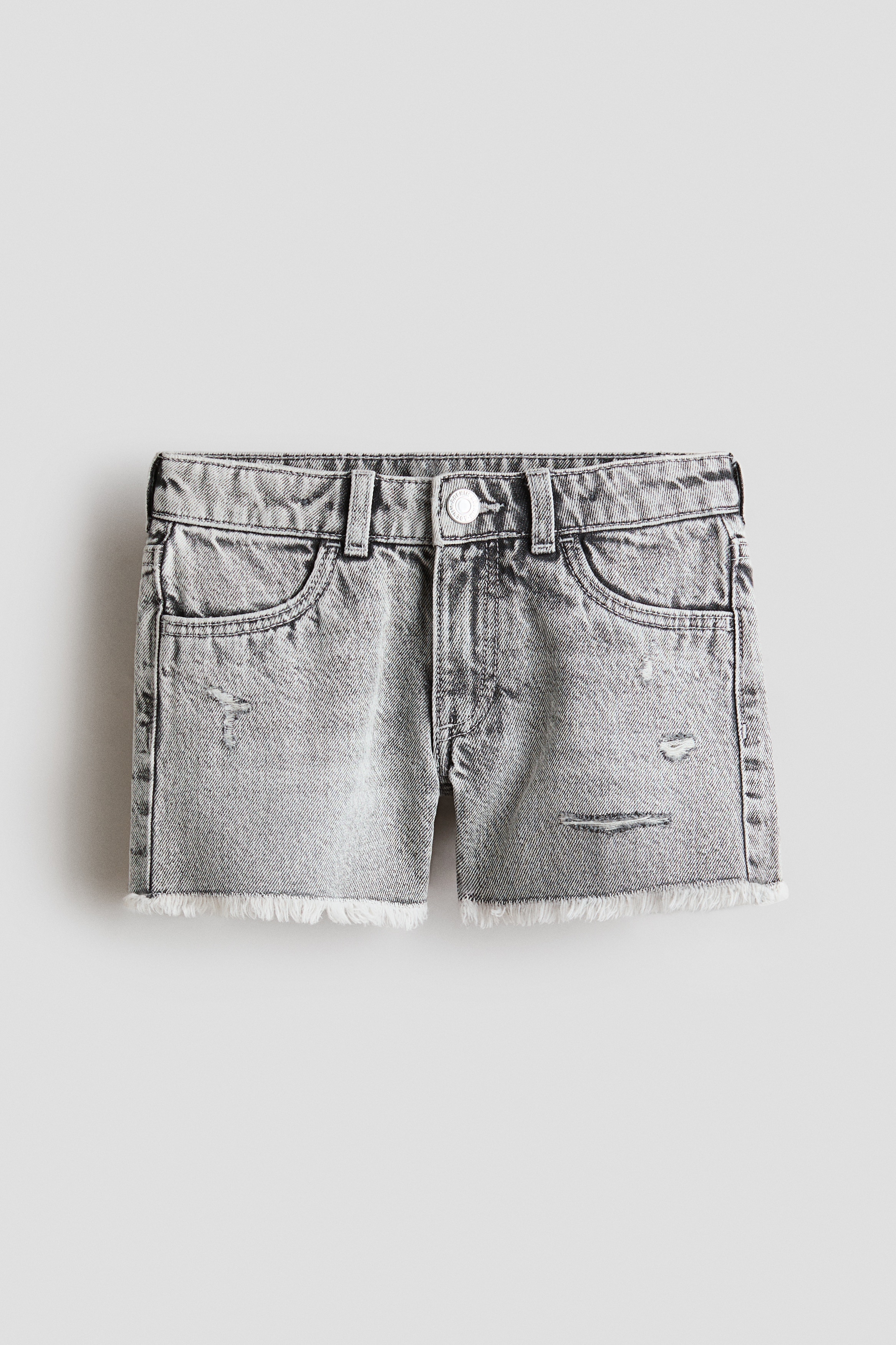 Frayed Denim Shorts-Gray