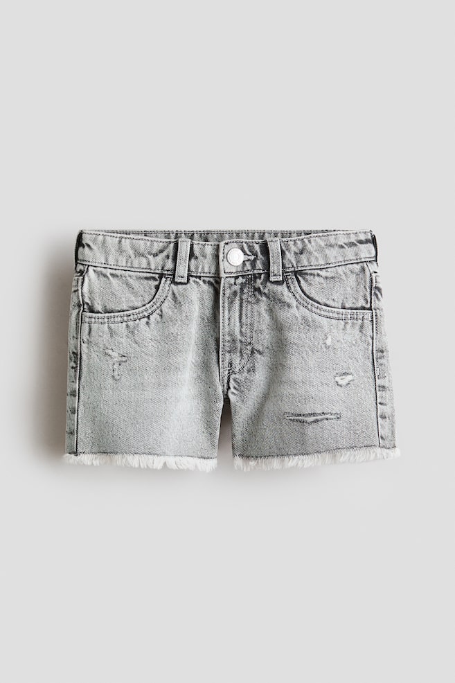 Frayed Denim Shorts - Gray - 1