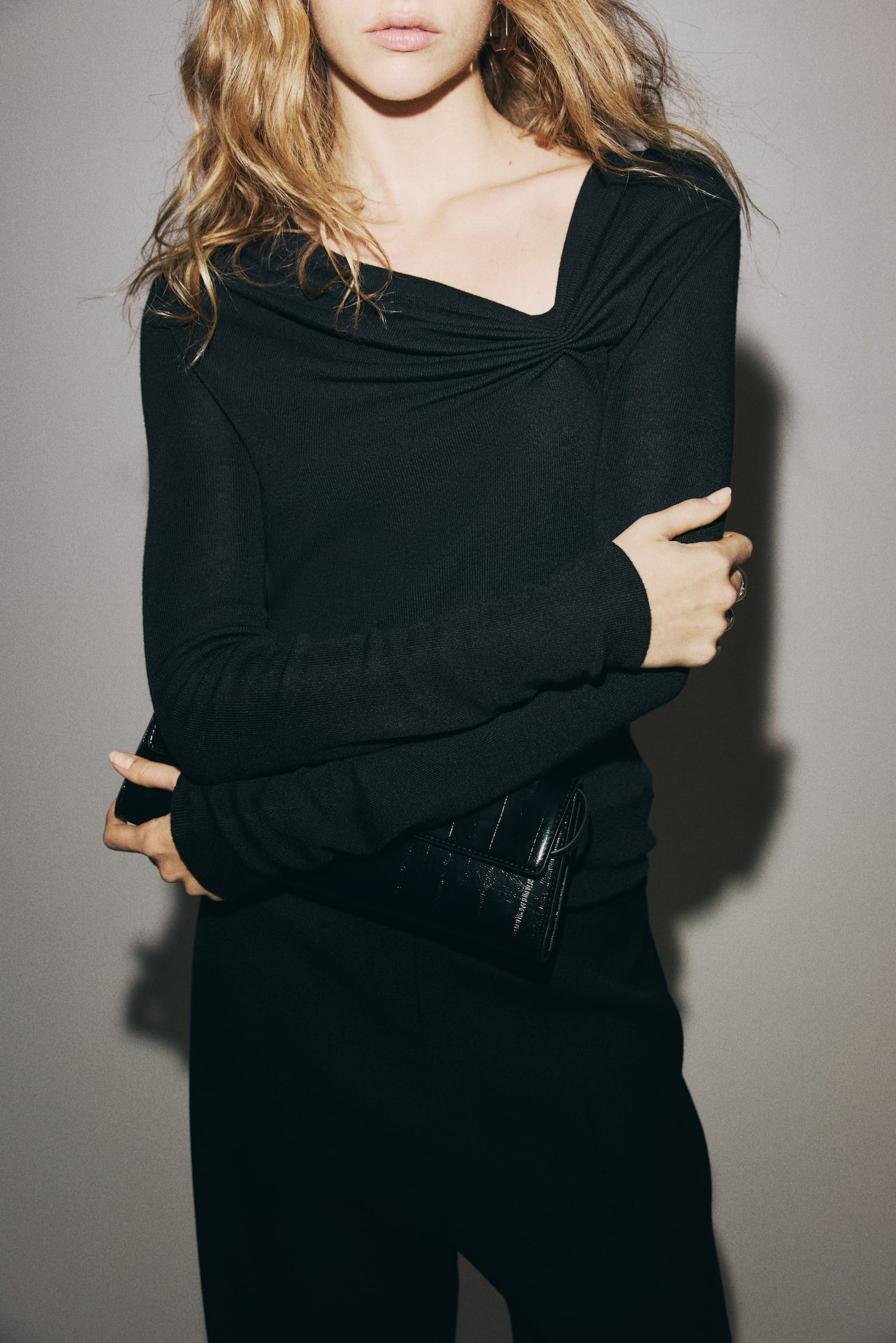 Draped viscose-blend top - Black - 1