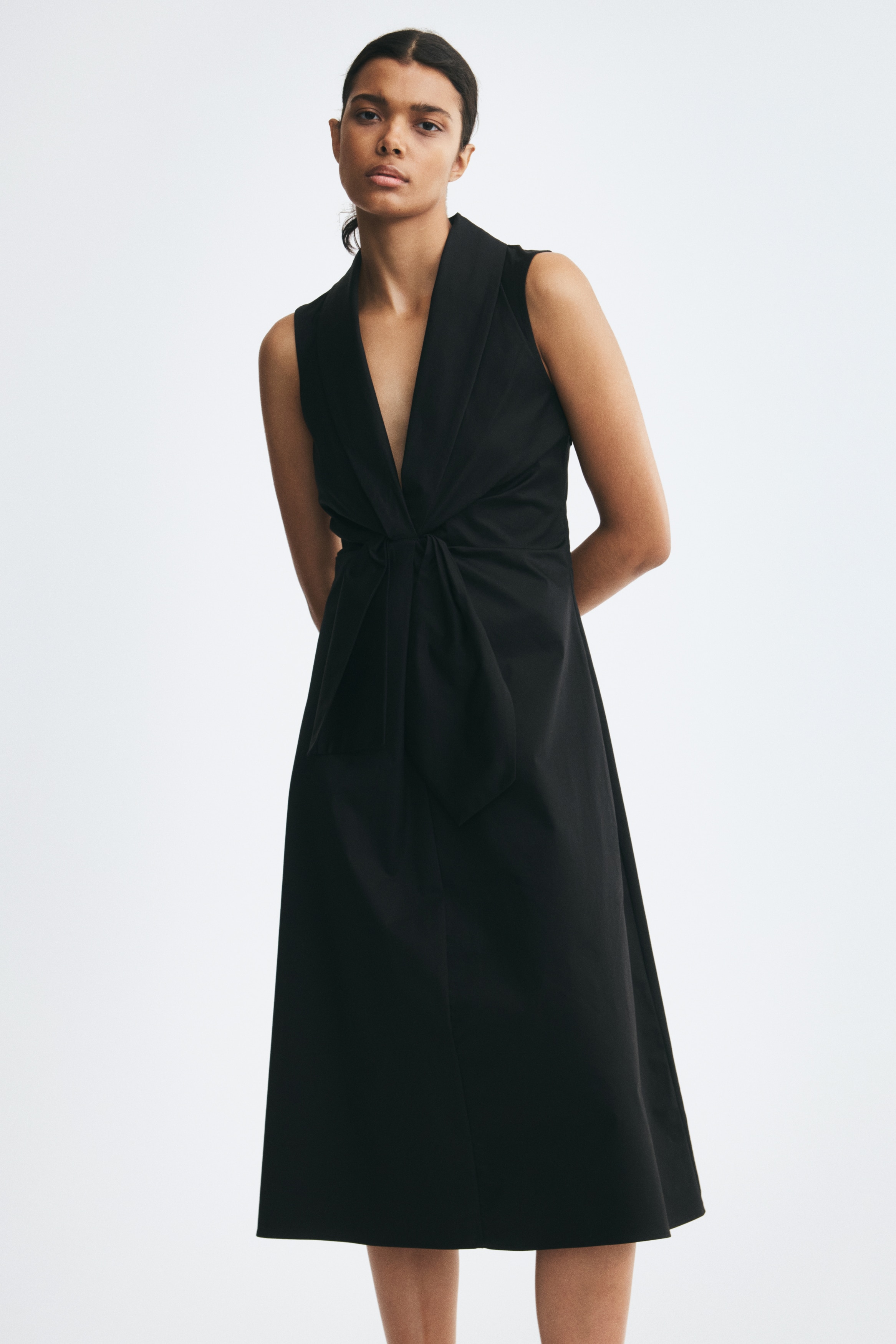 Tie-detail satin twill dress - Black