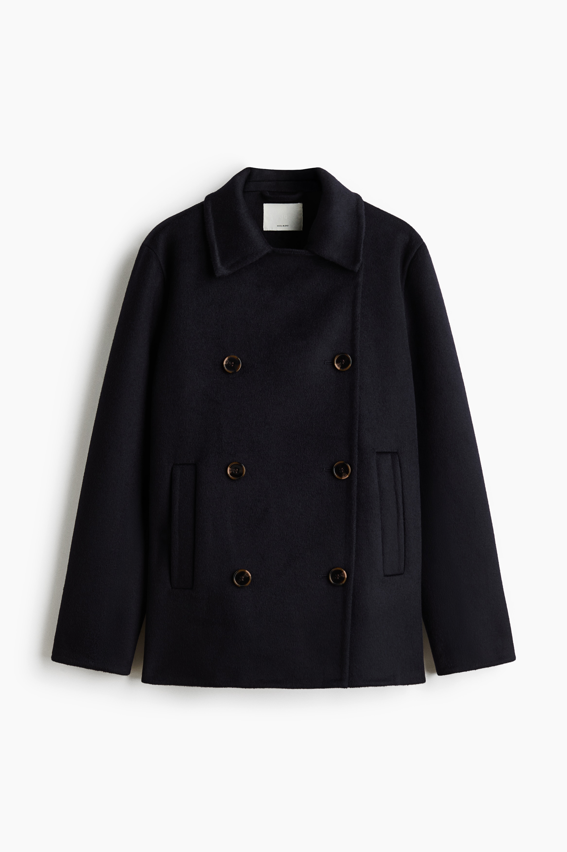 Cappotto realizzato a mano in misto lana - Blu navy/Beige scuro