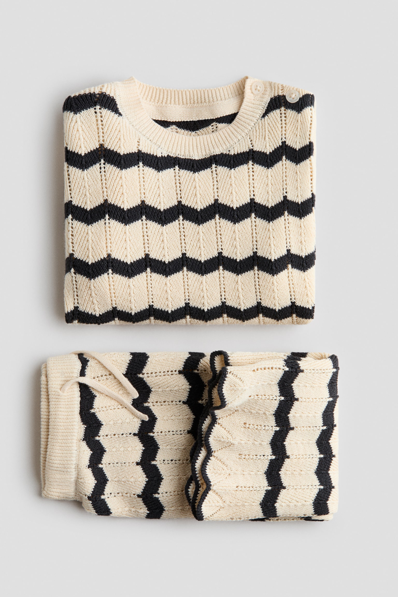 2-piece pointelle-knit cotton set - Light beige/Striped/Light beige/Pink striped/Light brown - 3