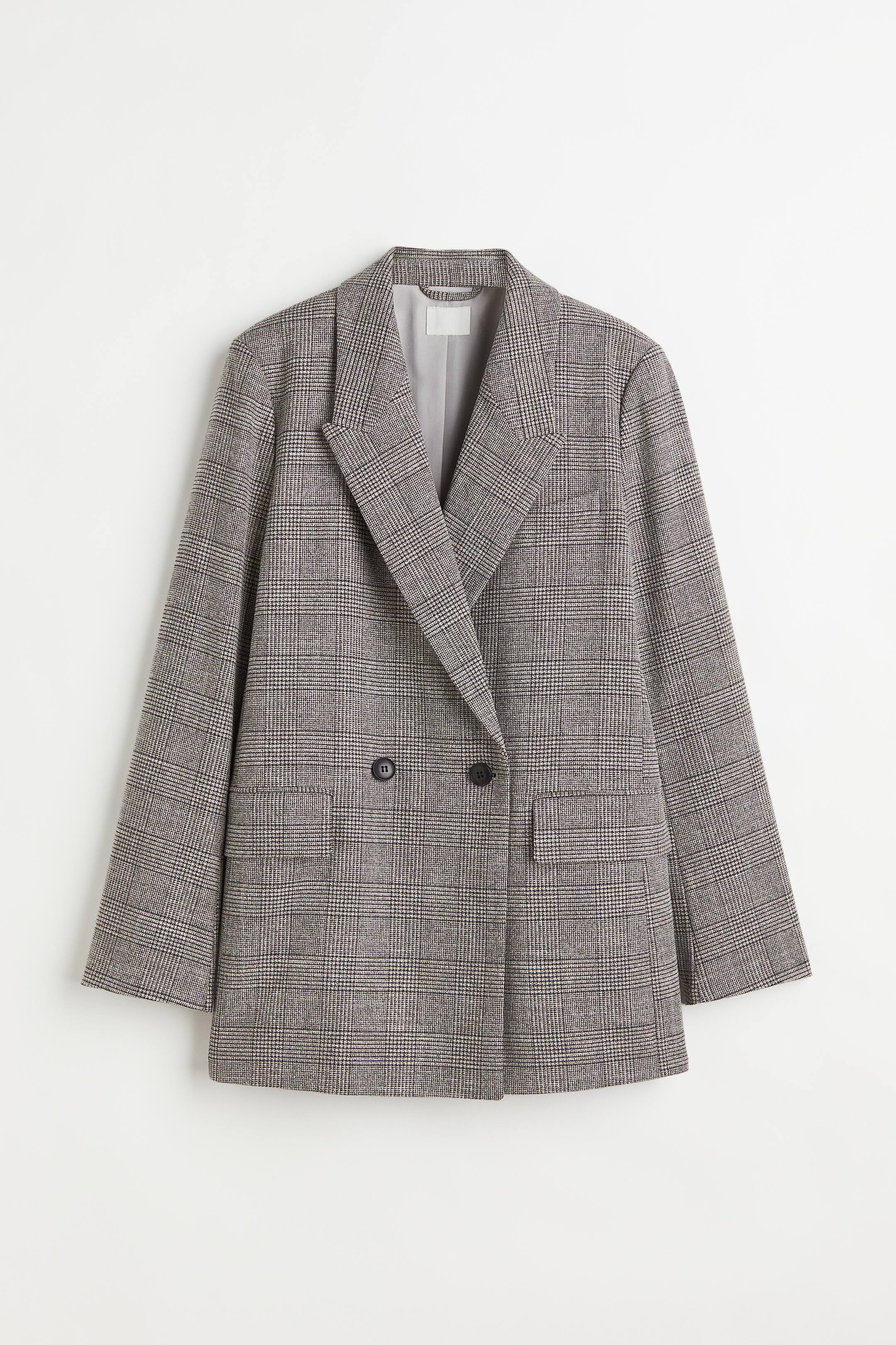 Xem ảnh lớn hơn: Áo blazer hai hàng khuy - Màu xám/Kẻ ca rô - Ladies | H&M VN 1