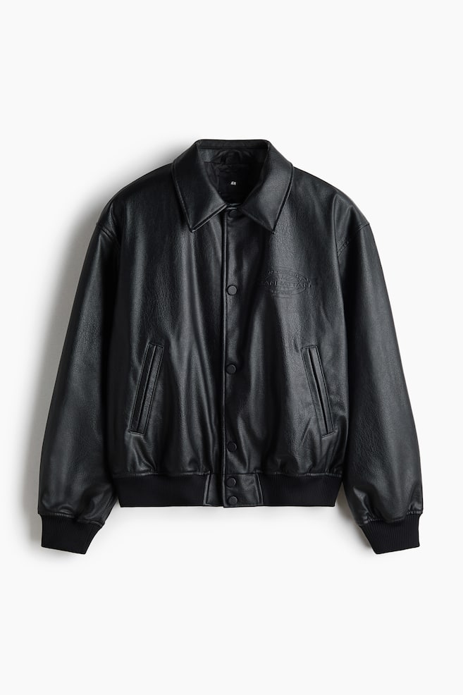 Coated Baseball Jacket - Black - 1
