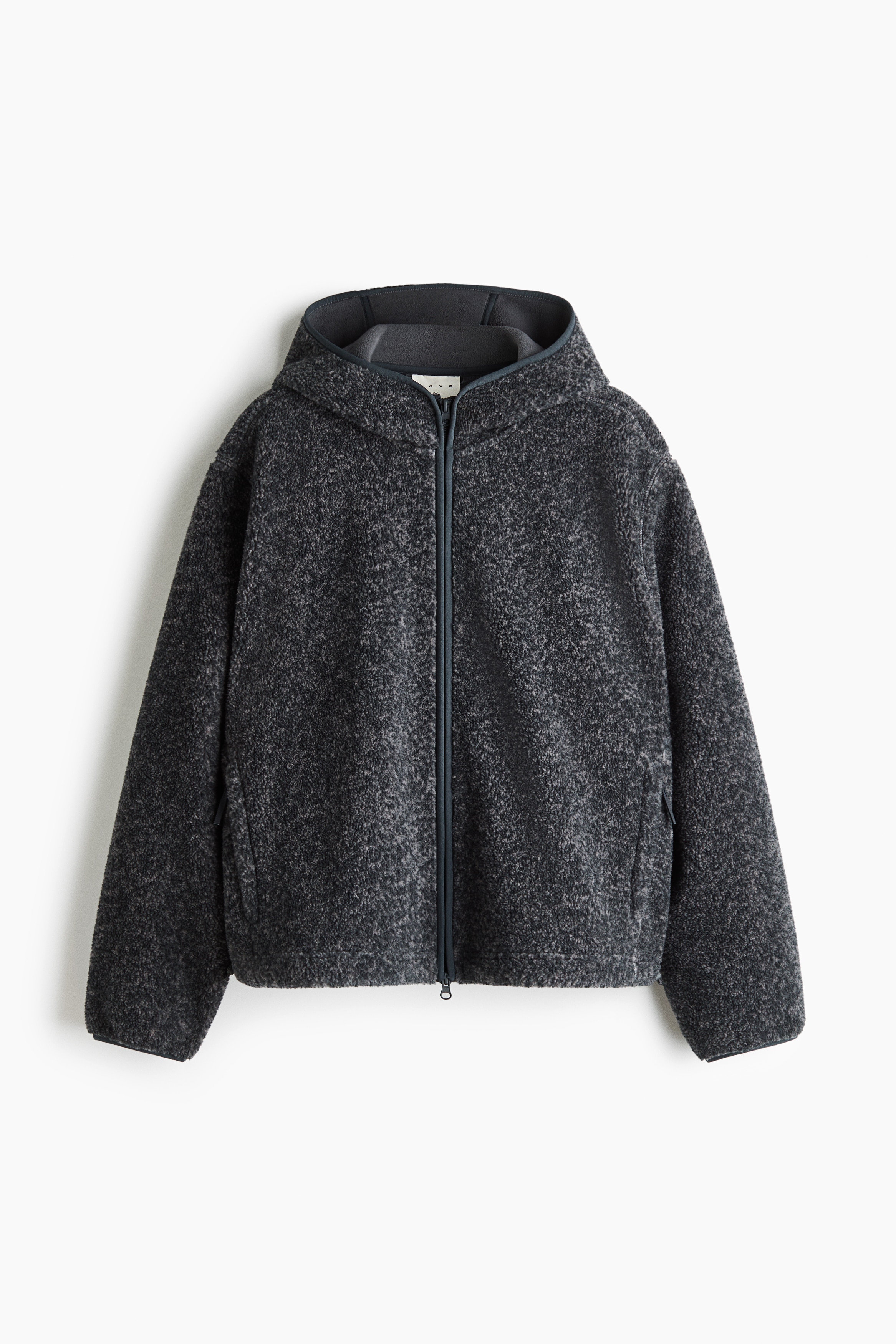 Loose Fit Hooded teddy sports jacket - Dark grey marl/Ivory/Warm brown