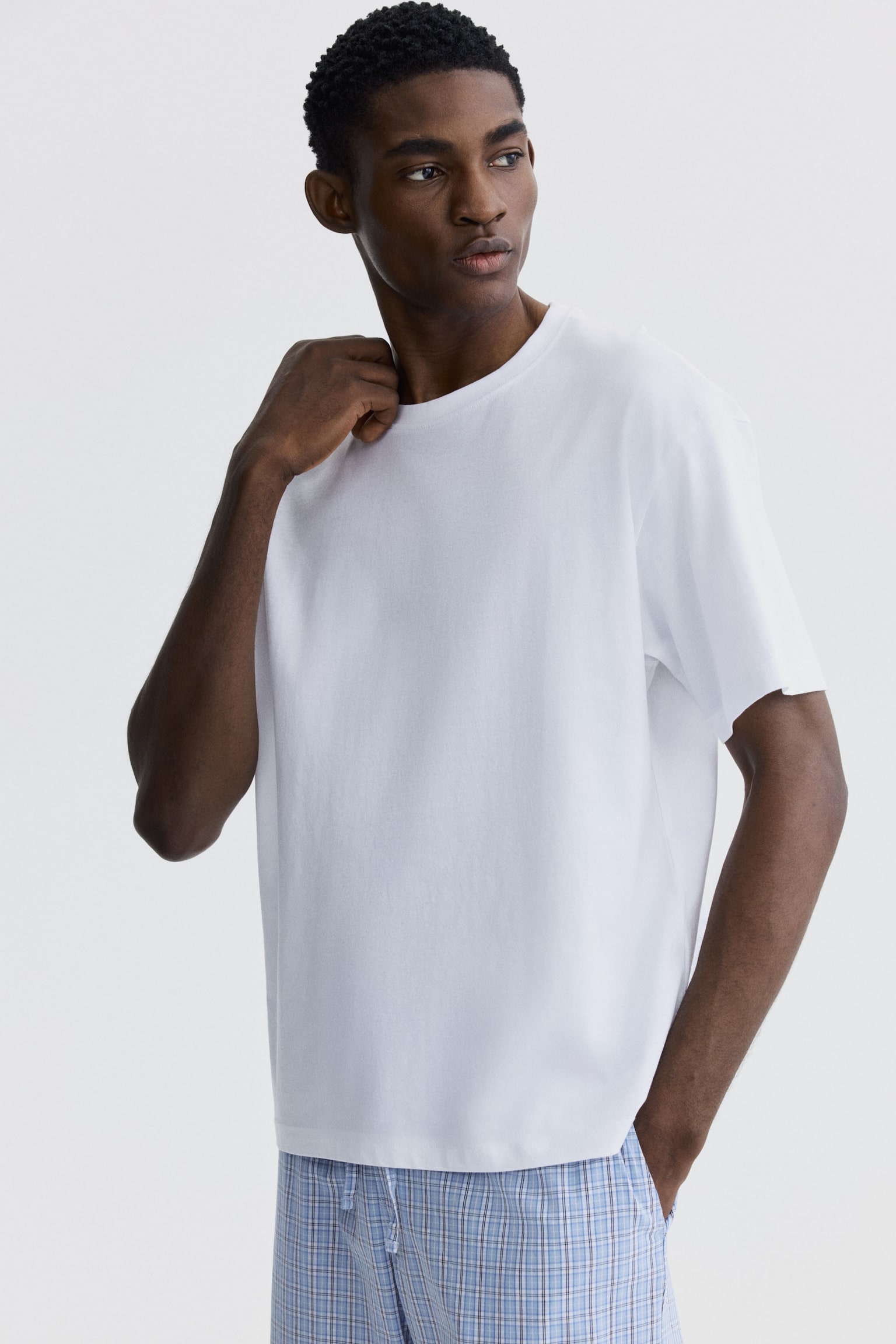 Pyjama T-shirt and bottoms set - White/Khaki green/Checked - 3