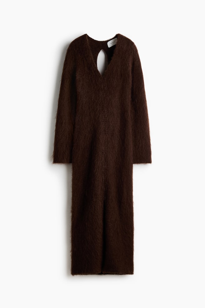 Rochie cu mohair cu deschizătură la spate - Maro-închis/Gri-închis melanj - 1