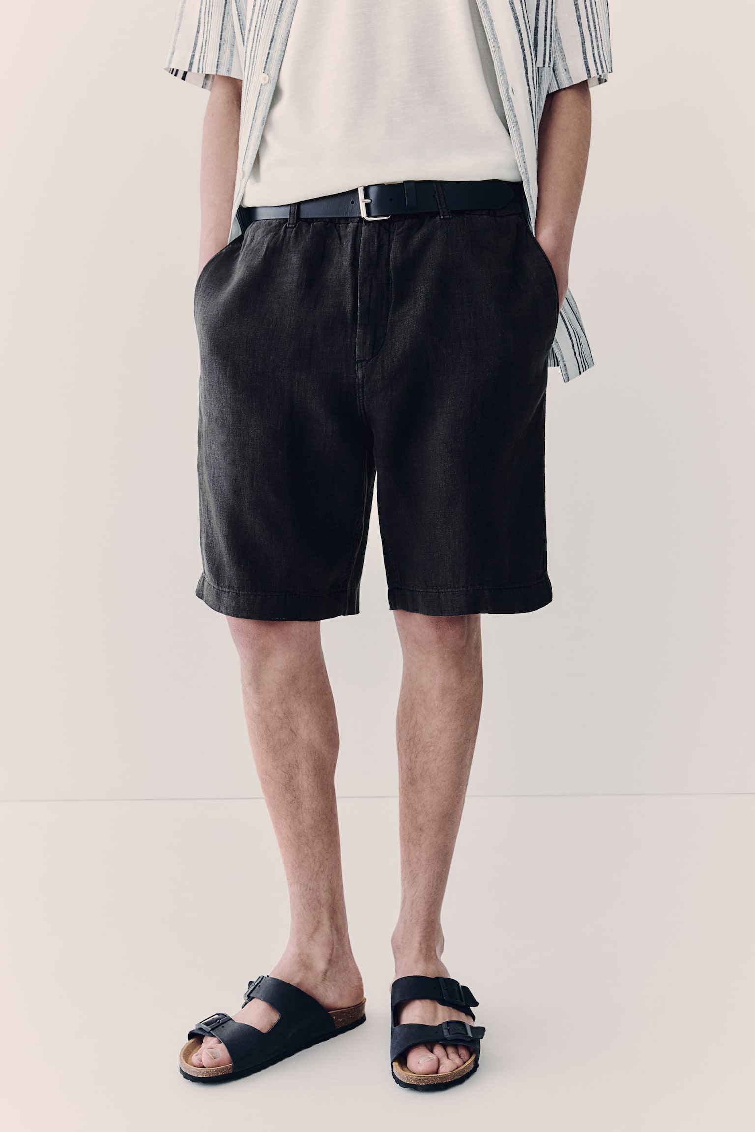 Regular Fit Linen shorts - Black/White/Navy blue - 4