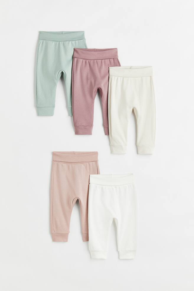 5-pack cotton trousers - Powder pink/Light green/White/Light beige marl/Blue/Grey/White/Light pink/Spotted