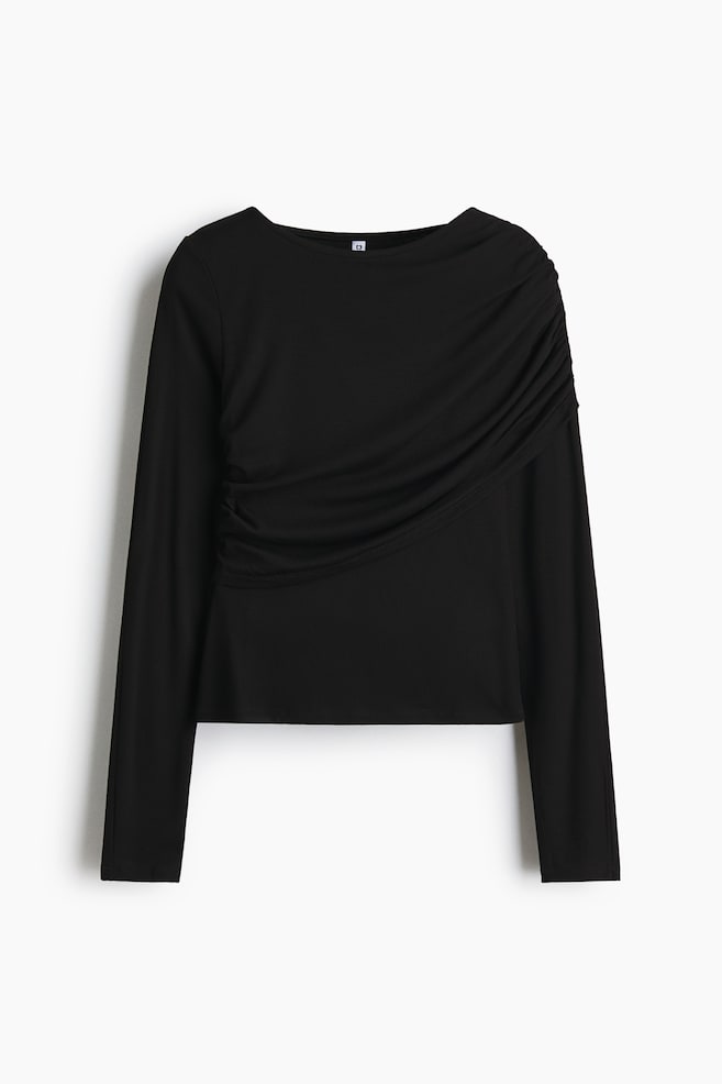 Draped viscose top - Black/Dark grey - 1