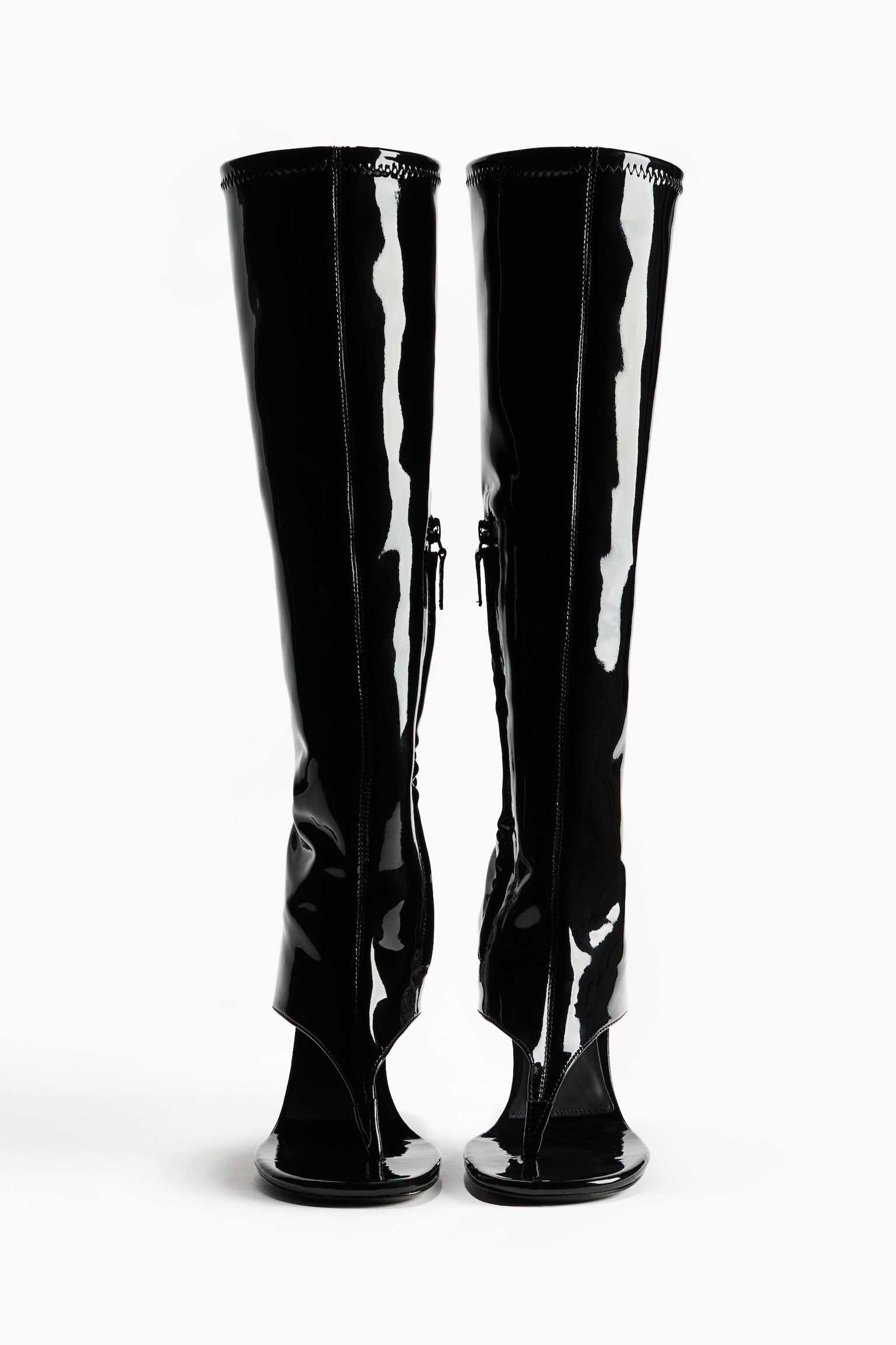 Cutout Leather Sock Boots - Black - 1
