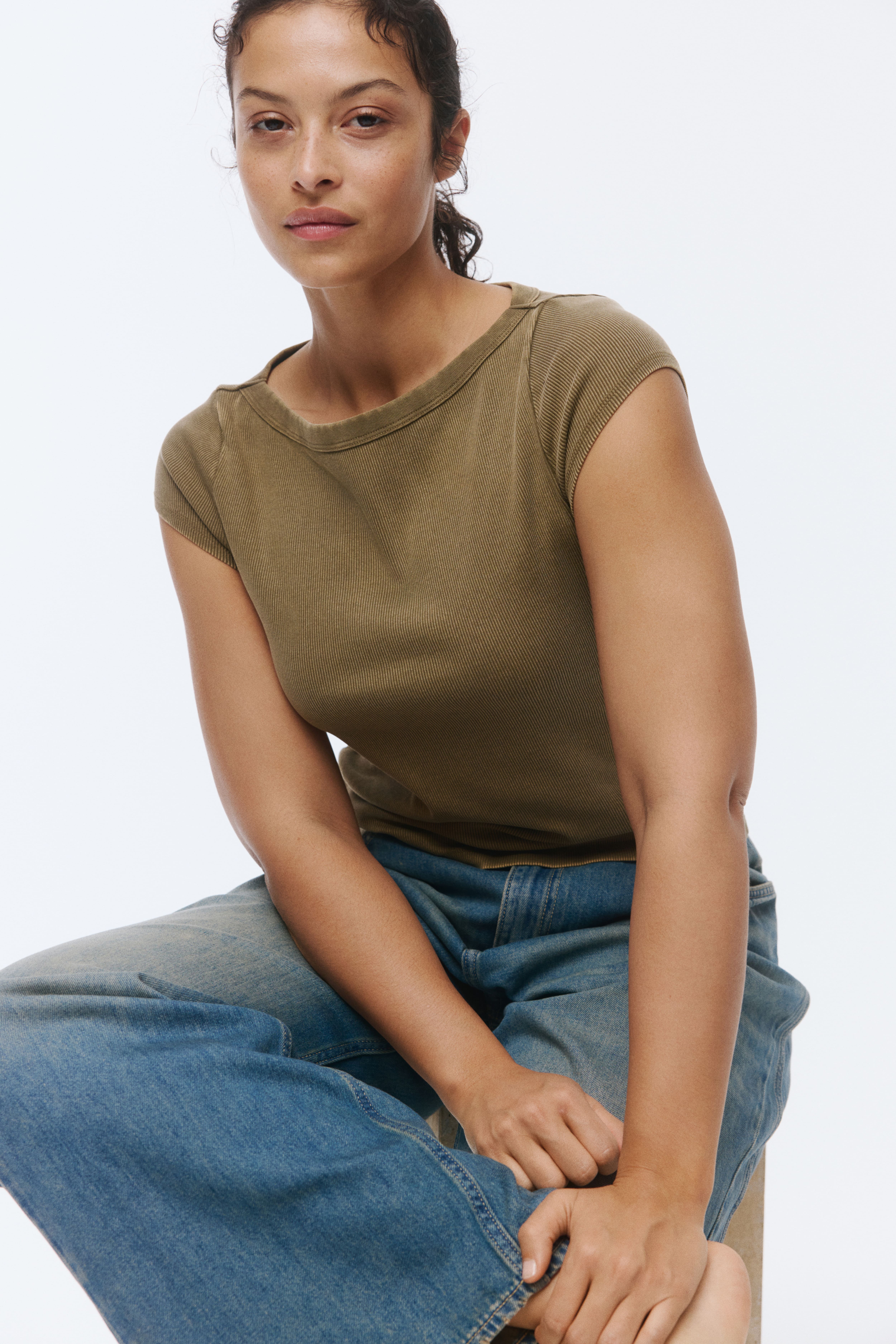 Rib-Knit Boat-Neck Top