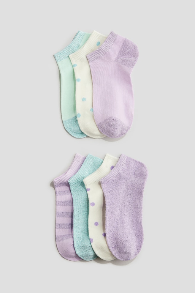 Lot de 7 paires de chaussettes invisibles - Violet clair/pois/Bleu/cœurs/Rose clair/imprimé léopard/Turquoise/arcs-en-ciel/Violet/motif batik/Rose clair/licornes/Rose clair/fraises/Rose clair/fleuri/Rose/donut/Bleu clair/fleuri - 1
