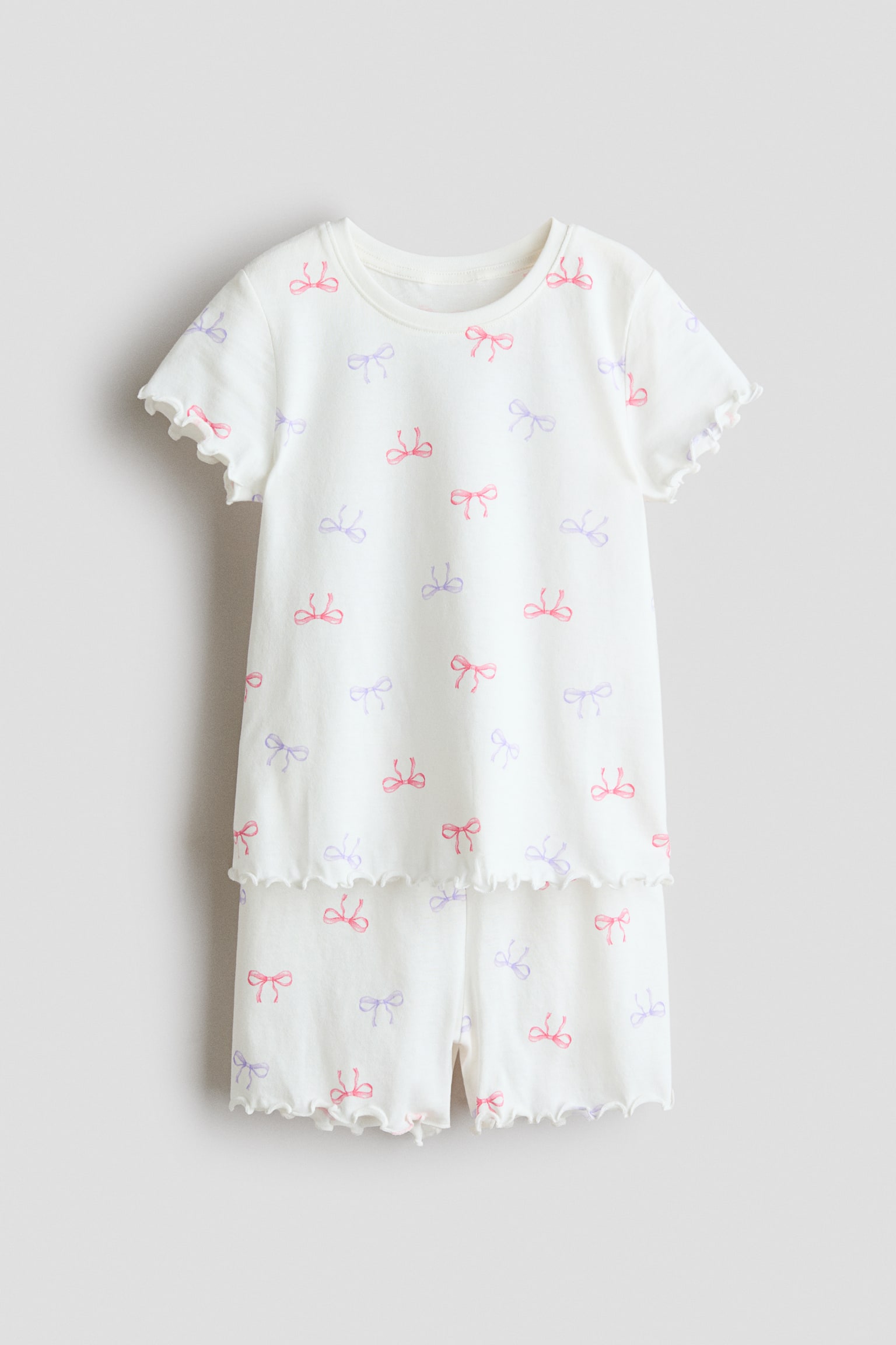 Baumwollpyjama - Weiß/Schleifen/Helllila/Einhörner/Weiß/Rosa Herzen/Weiß/Einhörner/Hellrosa/Erdbeeren