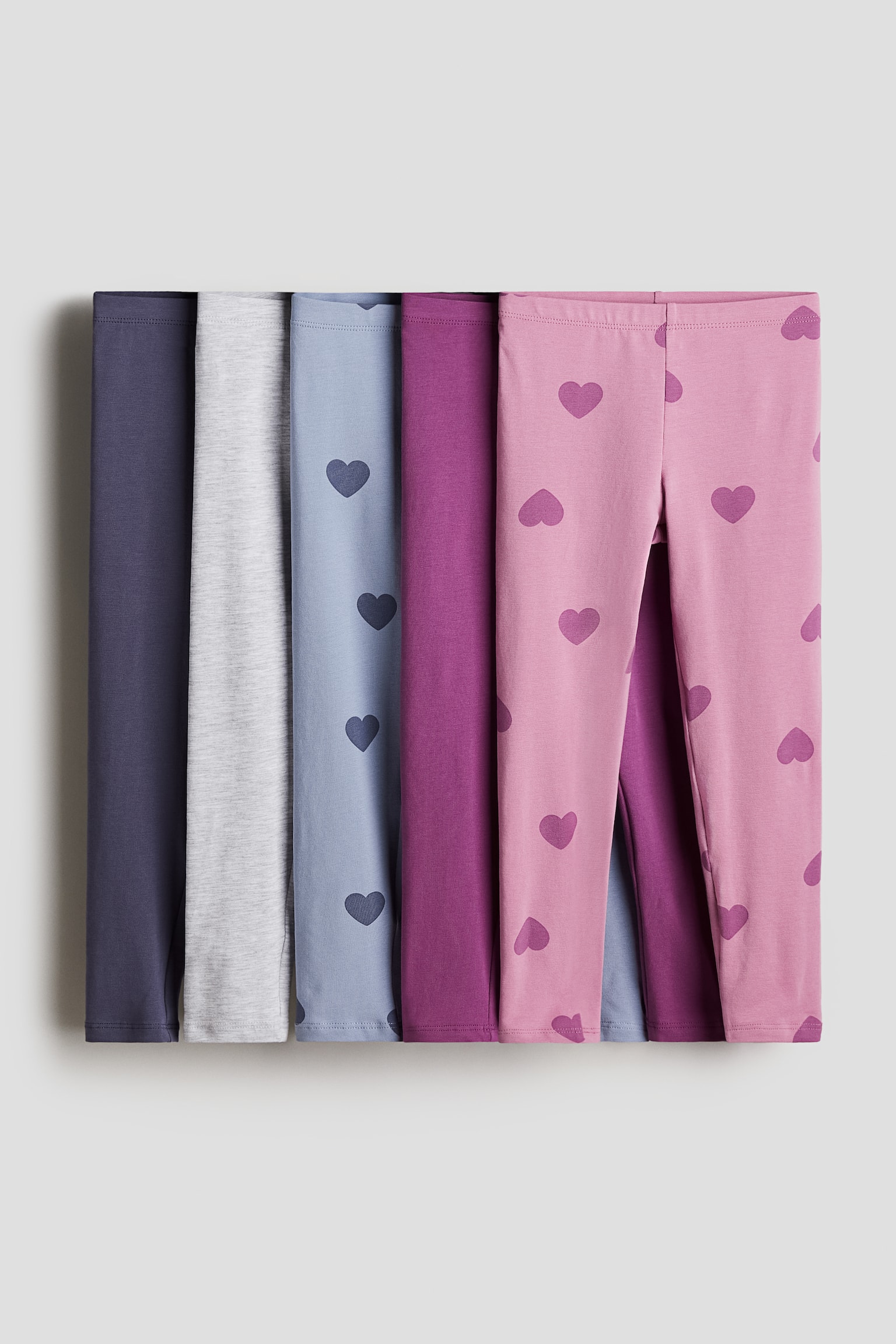 5-pack Jersey Leggings - Pink/Hearts/Dark red/Dark pink/Dusty purple/Hearts/Greige/Leopard print/Black/Dark grey/Spot/Light pink/Light purple/Grey marle/Dark grey/Dusty lilac/Floral/Dark grey/Light pink/Pink/Leopard print/Navy blue/White stripe - 1