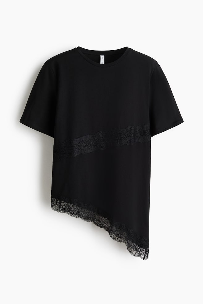 Lace-trimmed T-shirt - Black/White/Pale yellow/Light blue - 1