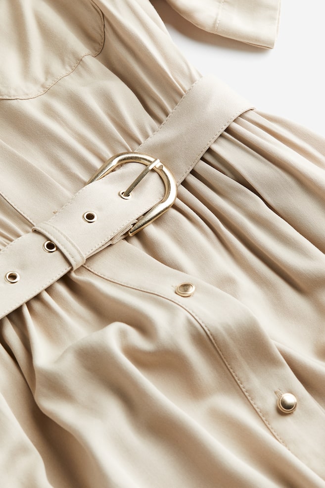 Belted shirt dress - Light beige/Black - 4