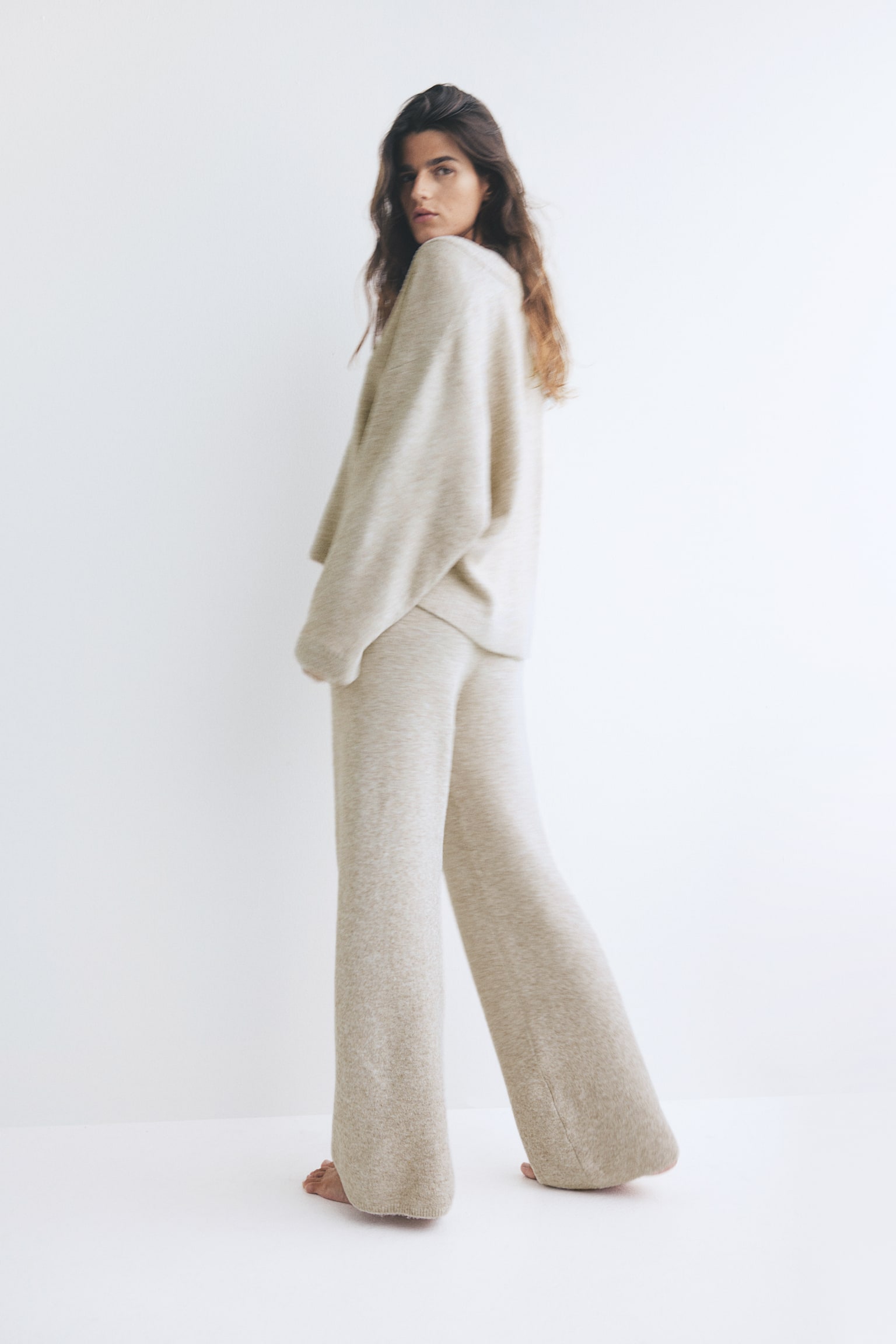 Fine-knit trousers - Light beige marl - 4