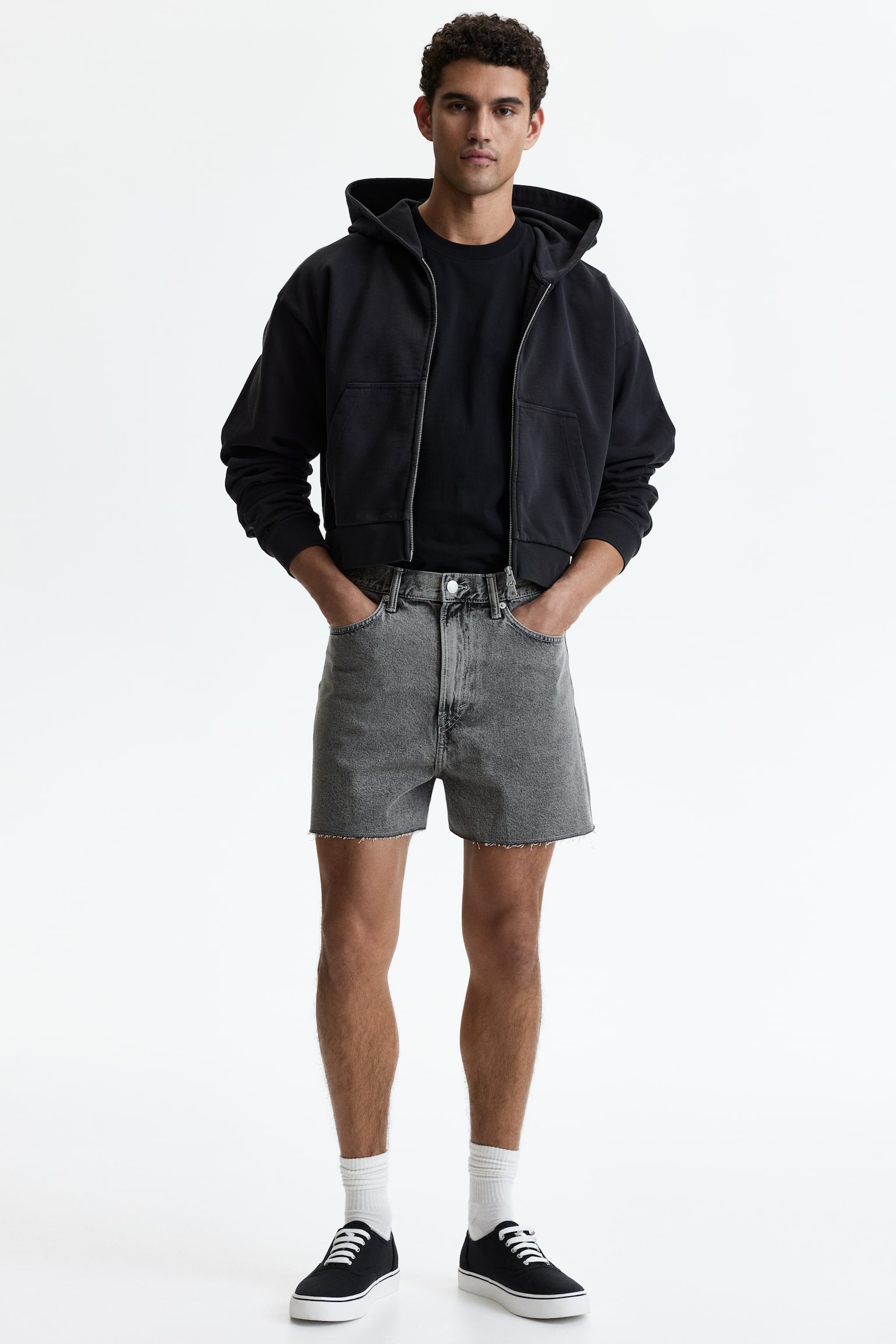 Short baggy denim shorts - Denim grey/Denim black - 1