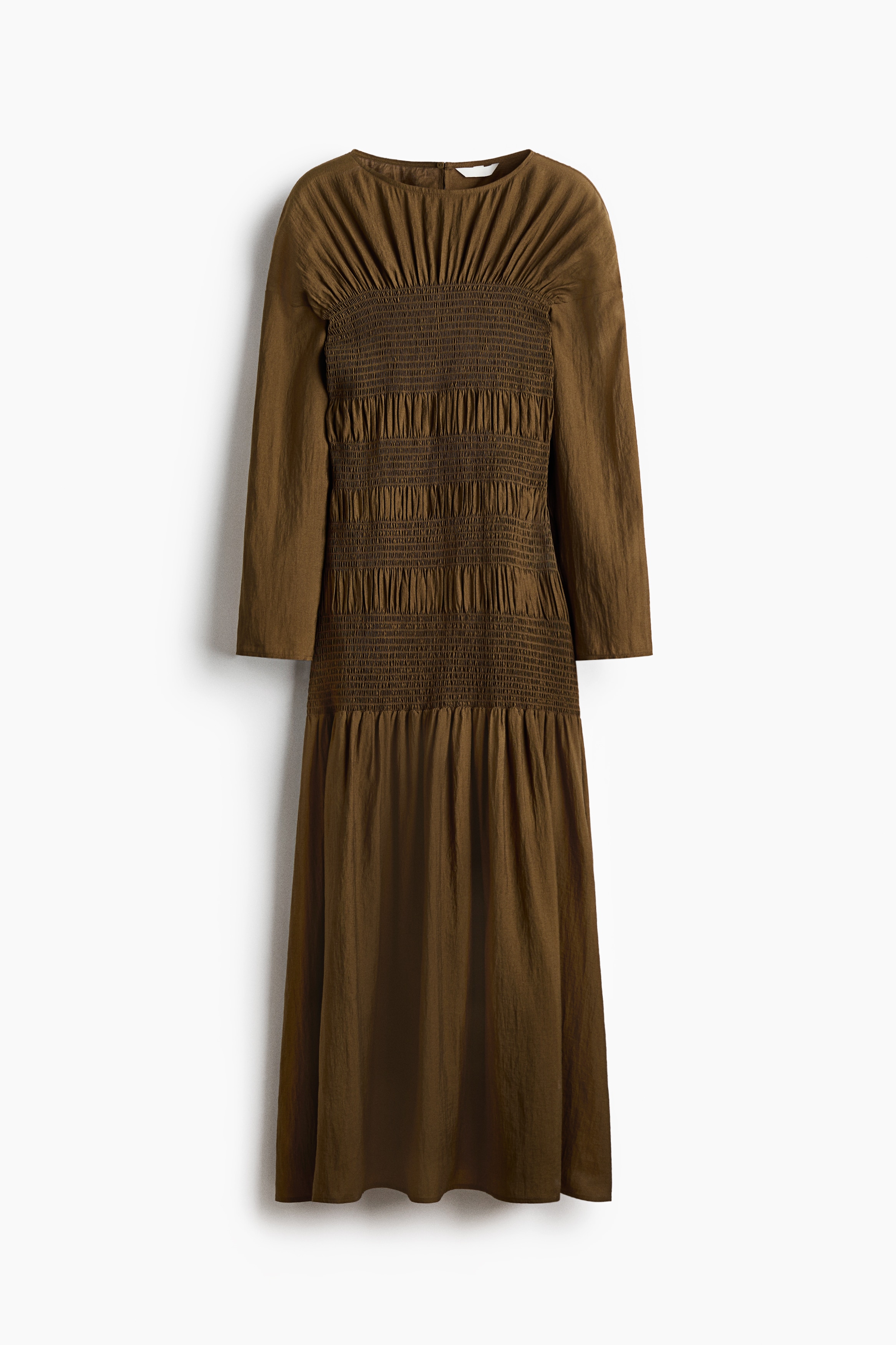 Robe smockée - Vert kaki foncé/Marron foncé