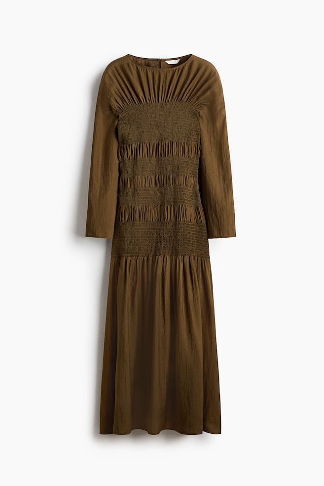 Smocked Dress - Dark khaki green/Dark brown - 1