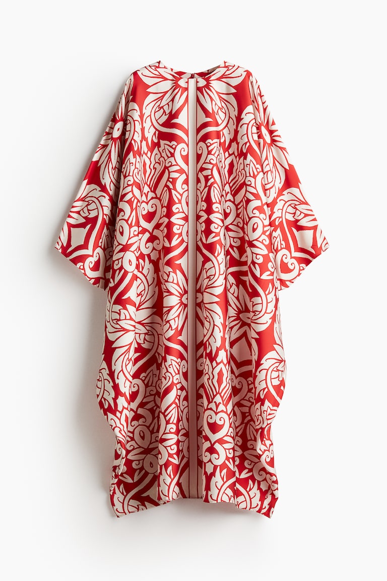 satin kaftan dress h&m Women's Cream/Flowers Satin kaftan dress