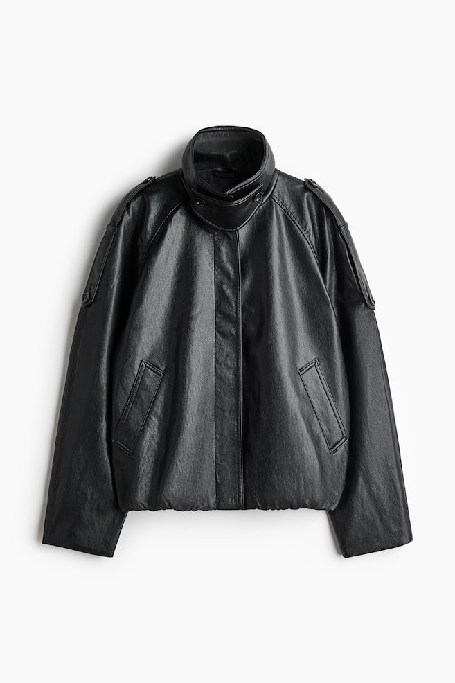 Casaco oversize em tecido revestido - Preto/Castanho escuro - 1
