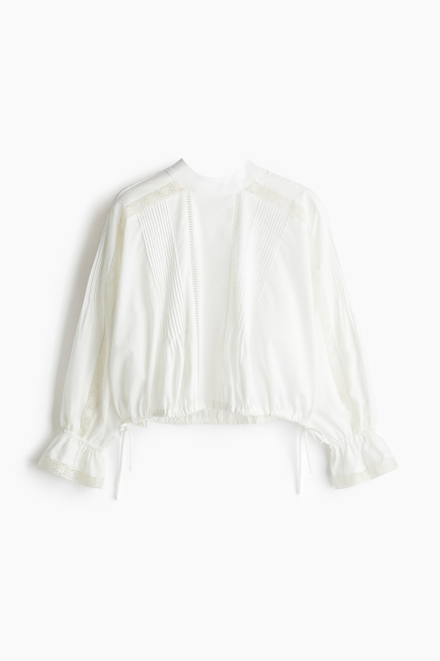 Женская блузка H&M Lace-Inset Cotton Blouse, цвет: Кремовый