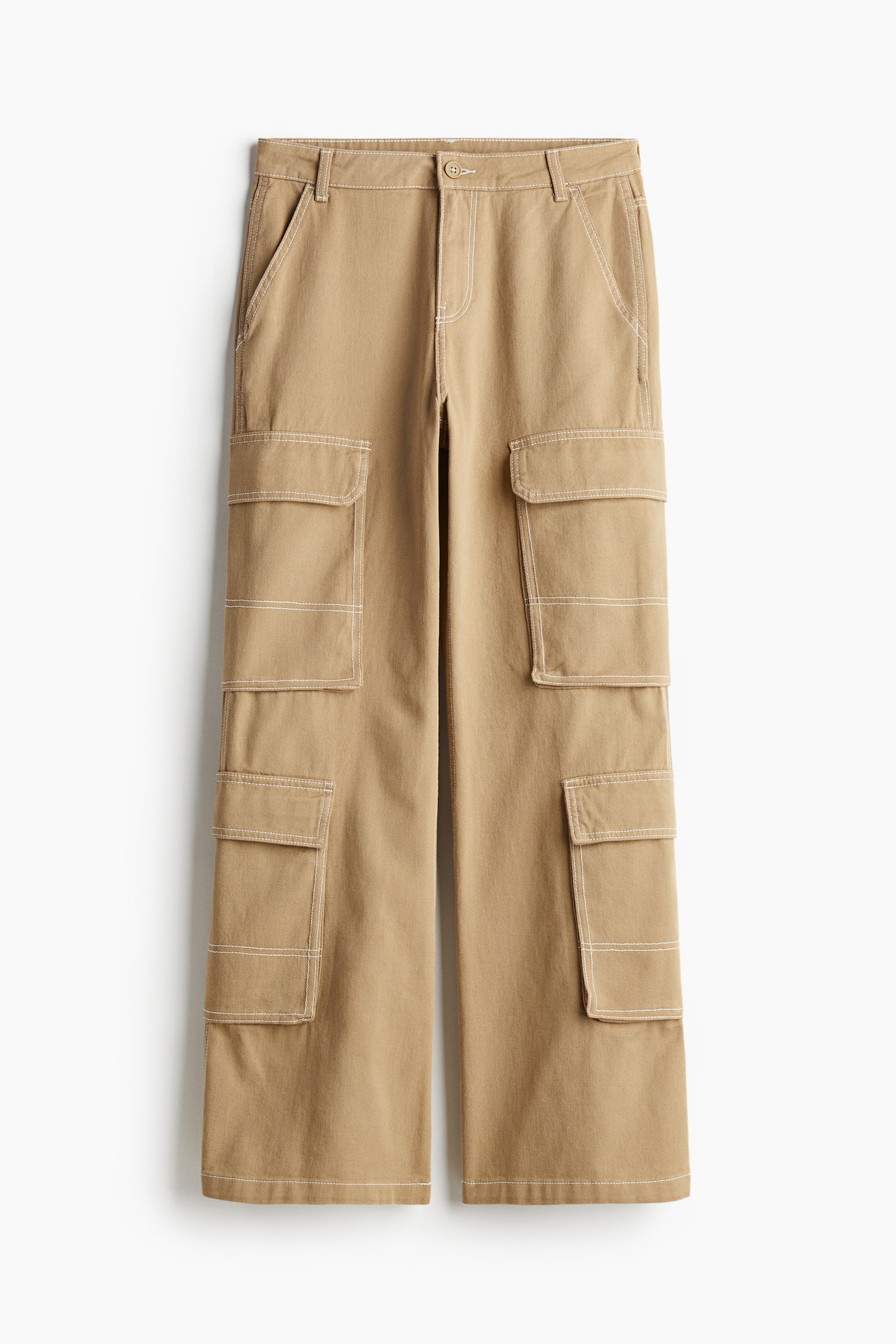 Wide cargo trousers - Beige/Dark khaki green/Brown - 2