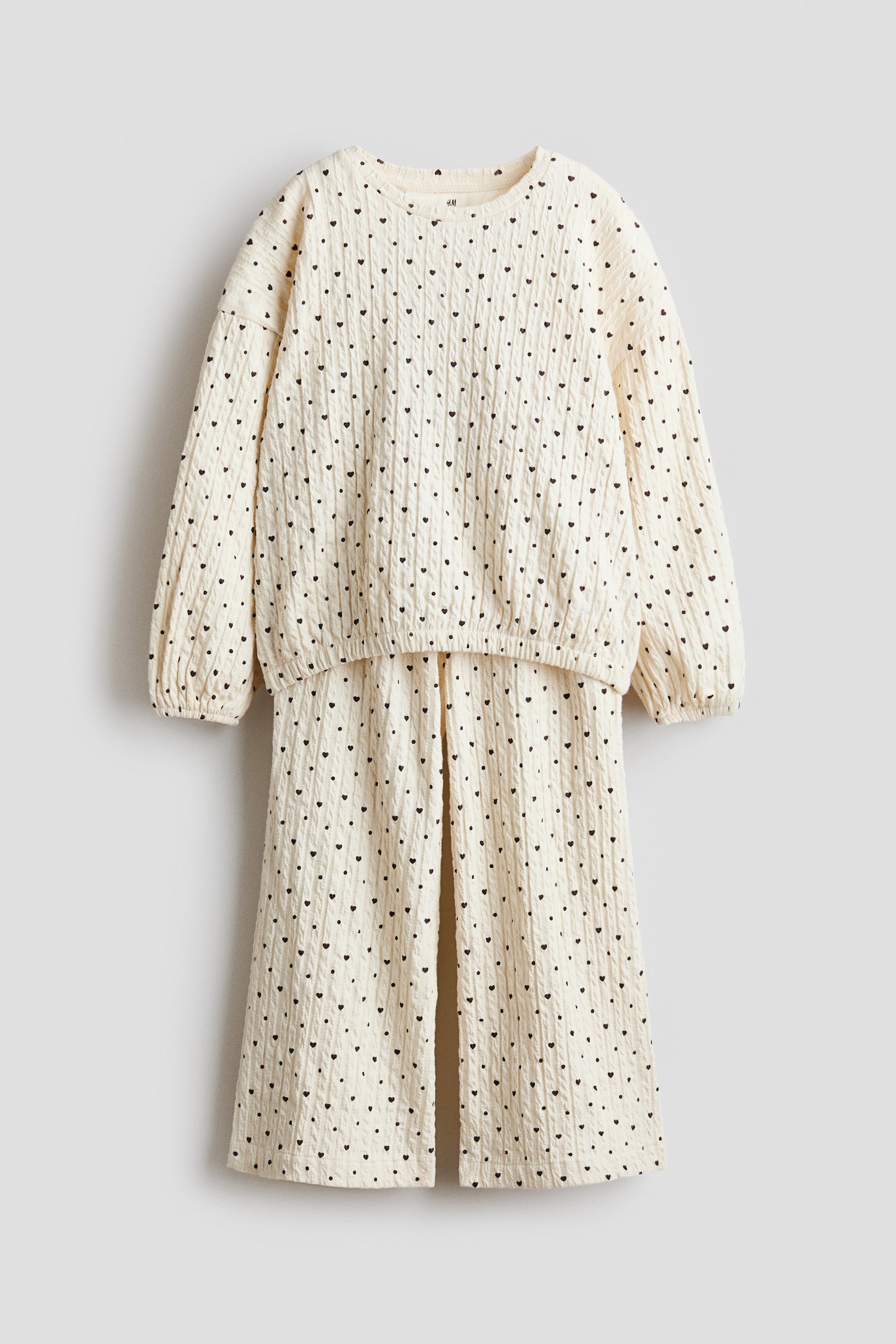 View larger image: 2-piece textured jersey set - Cream/Hearts - Kids | H&M GB 1