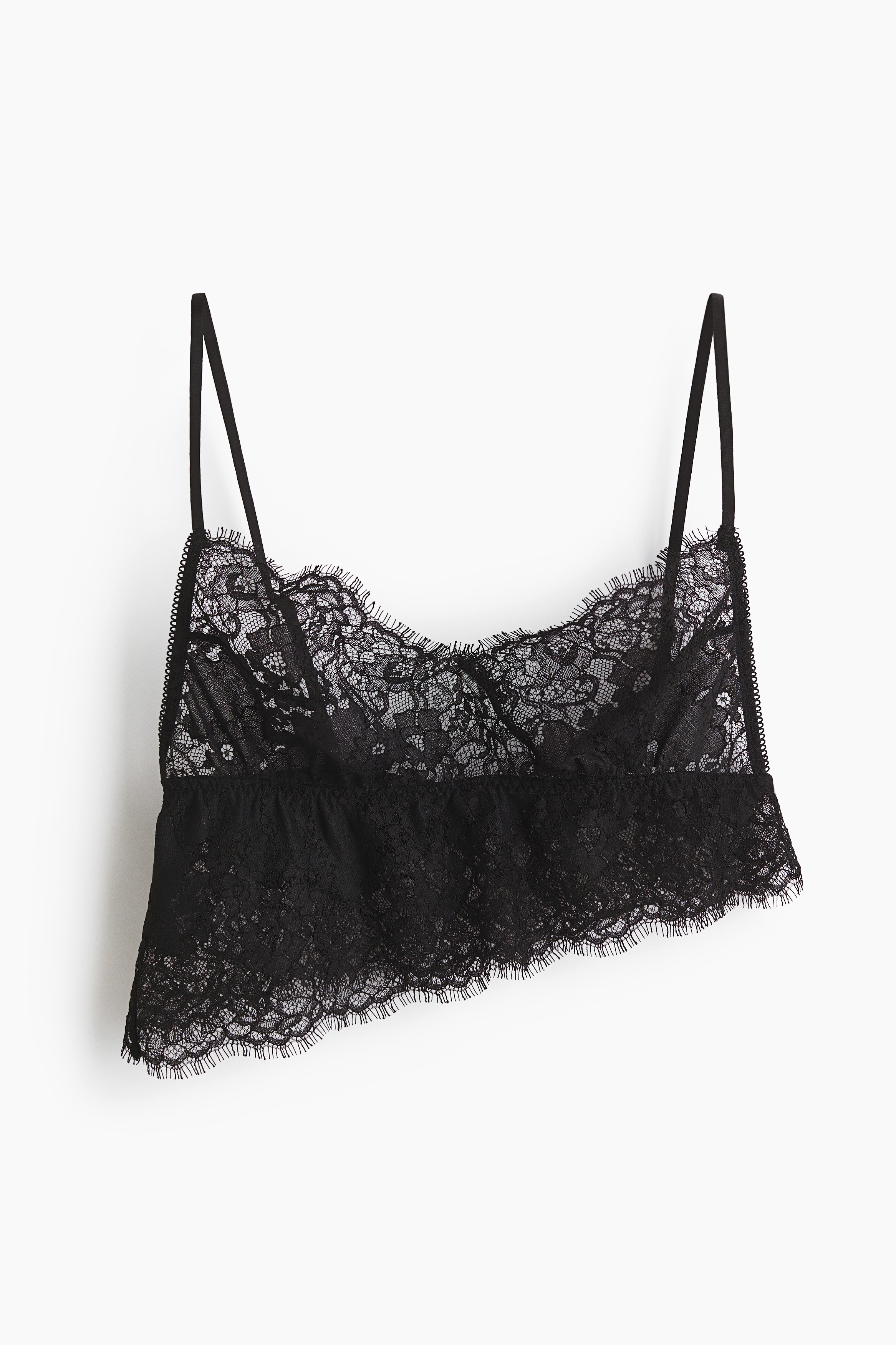 Asymmetrisches Bralette aus Spitze - Schwarz/Dunkles Mattrosa