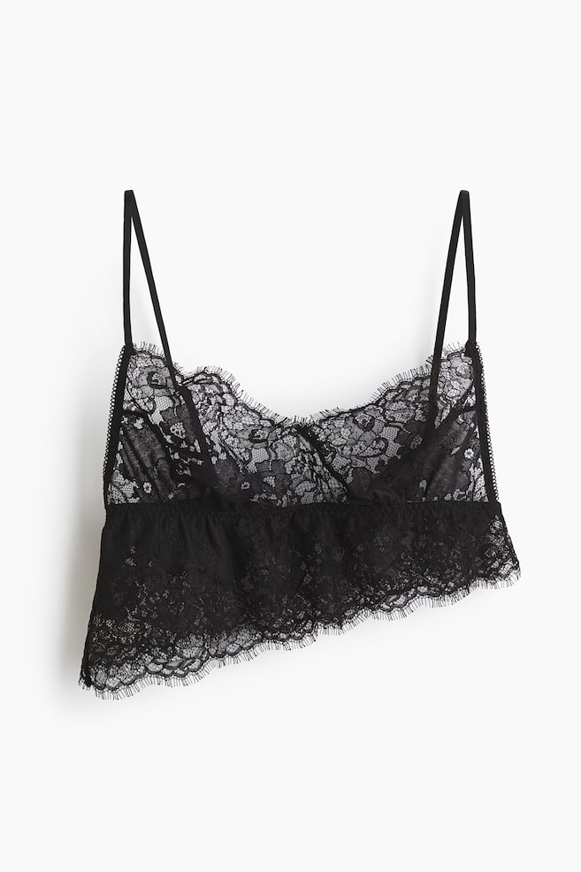Sutien bralette asimetric din dantelă - Negru/Roz-prăfuit închis - 1